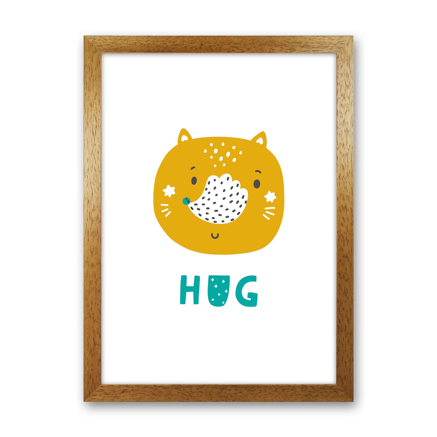 Fox Hug Teal Super Scandi Art Print by Pixy Paper Oak Grain