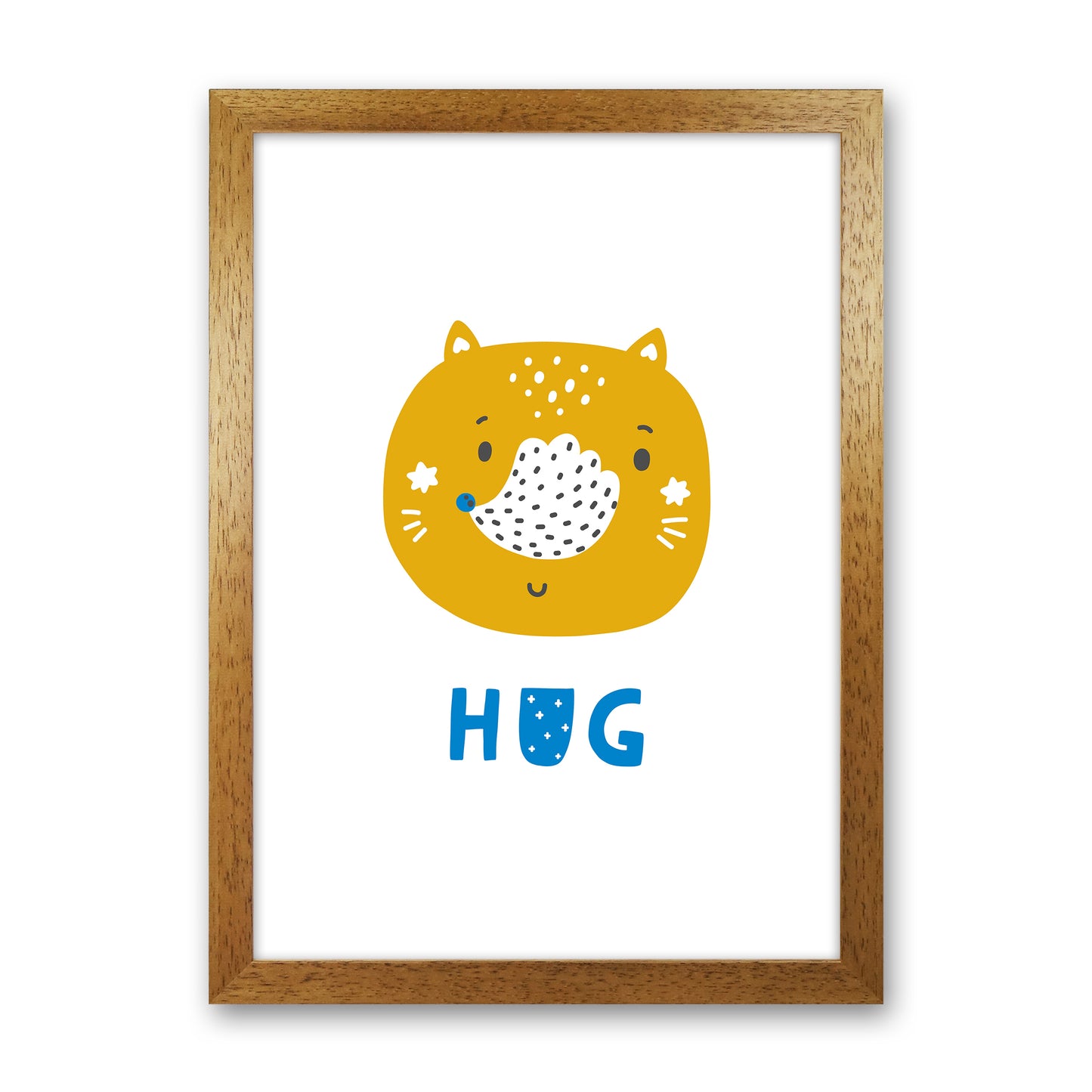 Fox Hug Blue Super Scandi Art Print by Pixy Paper Oak Grain