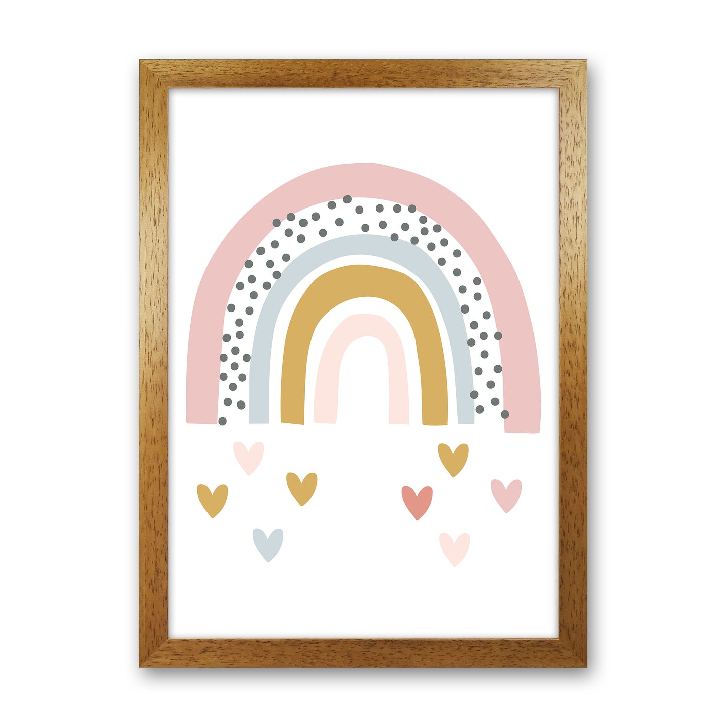 Rainbow With Heart Drops Art Print by Pixy Paper Oak Grain