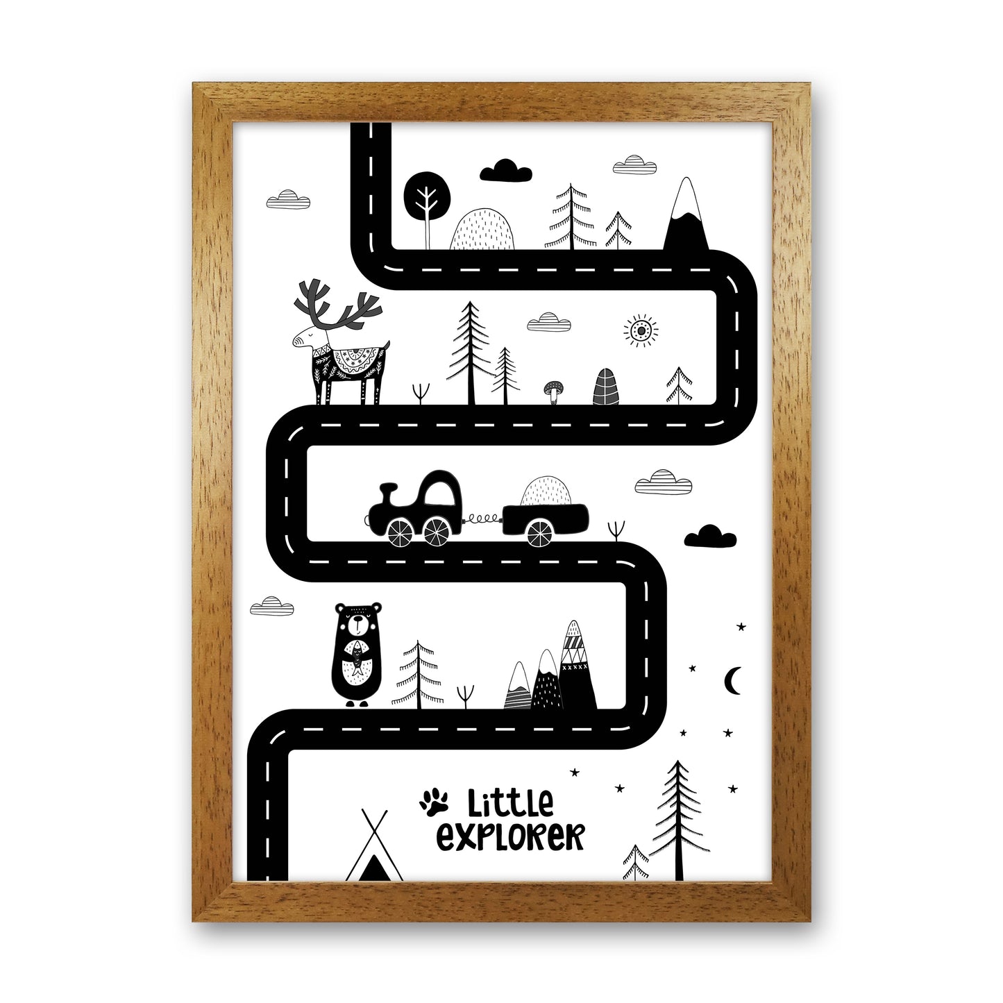Little Explorer Track Art Print by Pixy Paper Oak Grain