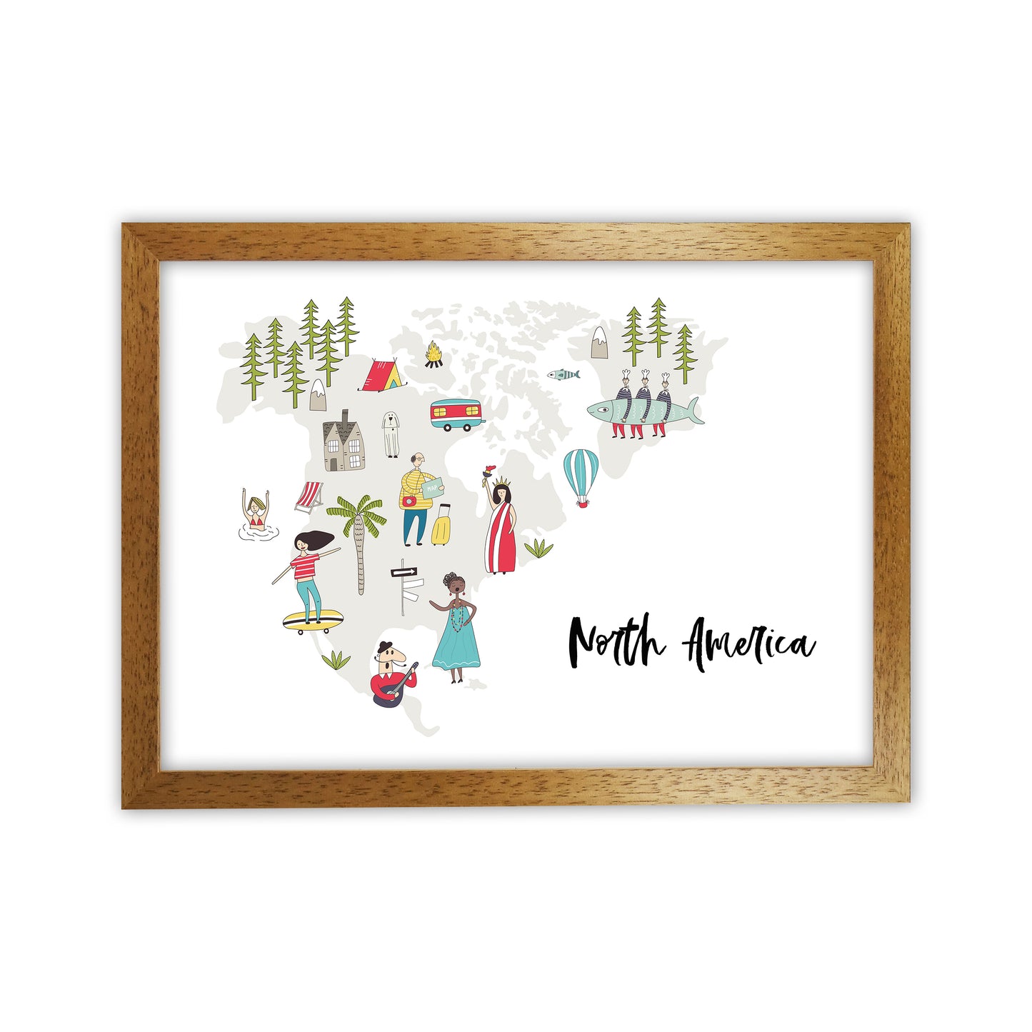 North America Map Art Print by Pixy Paper Oak Grain