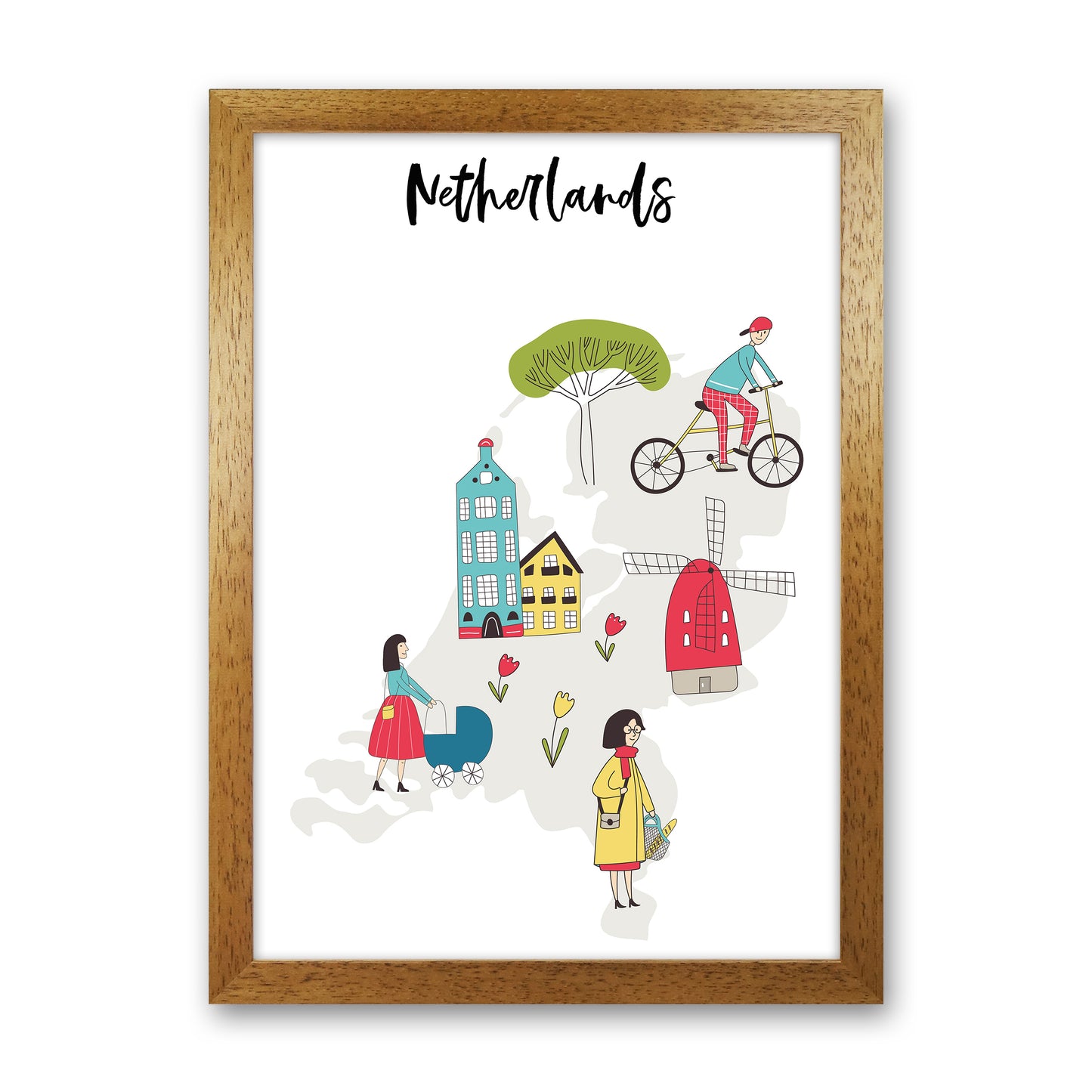Netherlands Map Art Print by Pixy Paper Oak Grain