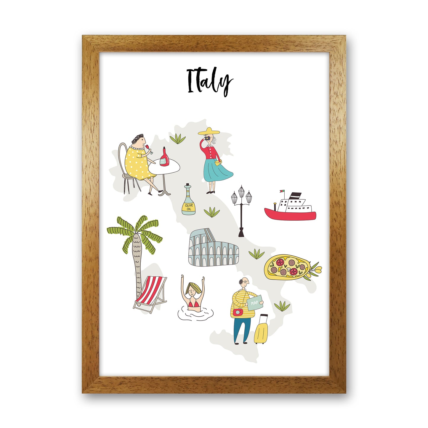 Italy Map Art Print by Pixy Paper Oak Grain