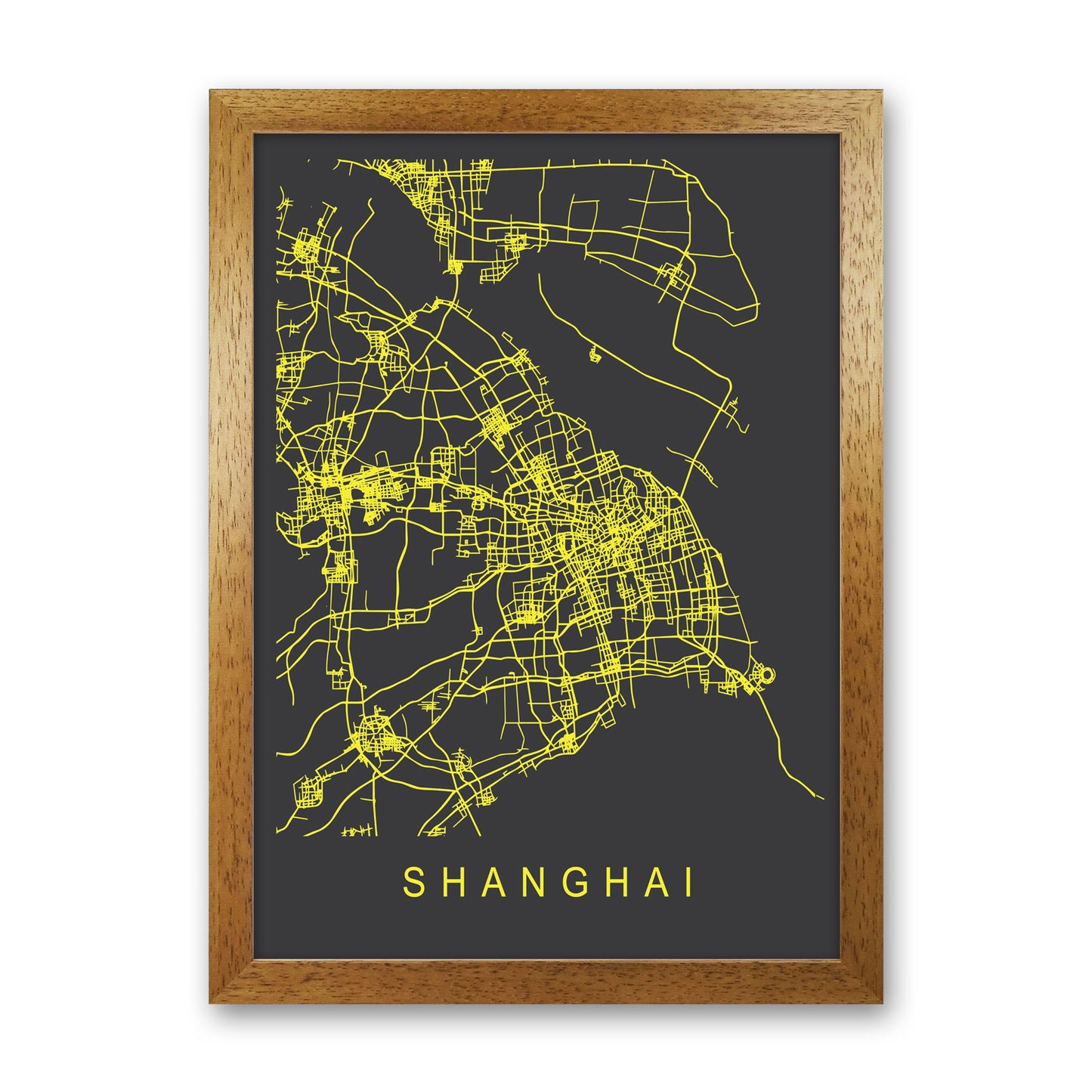 Shanghai Map Neon Art Print by Pixy Paper Oak Grain