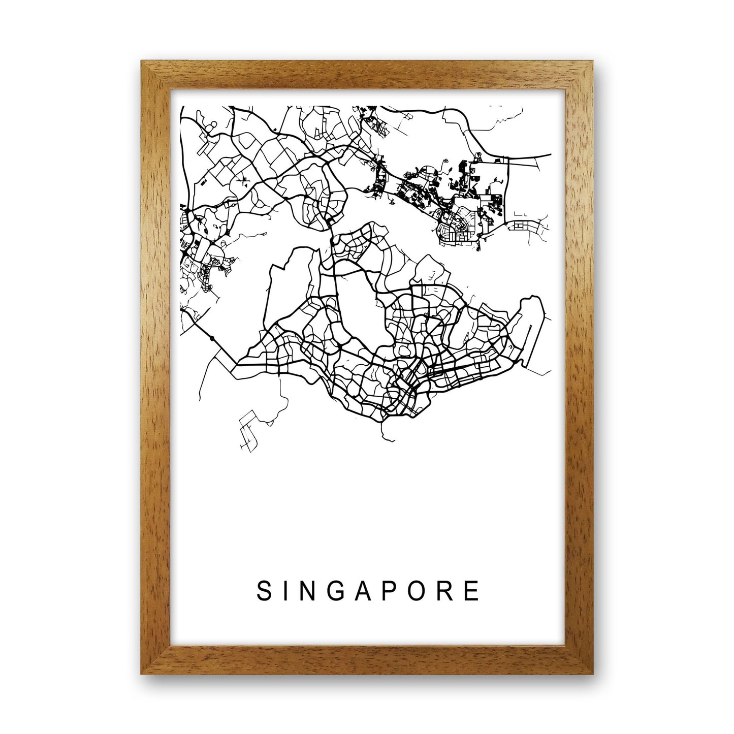 Singapore Map Art Print by Pixy Paper Oak Grain