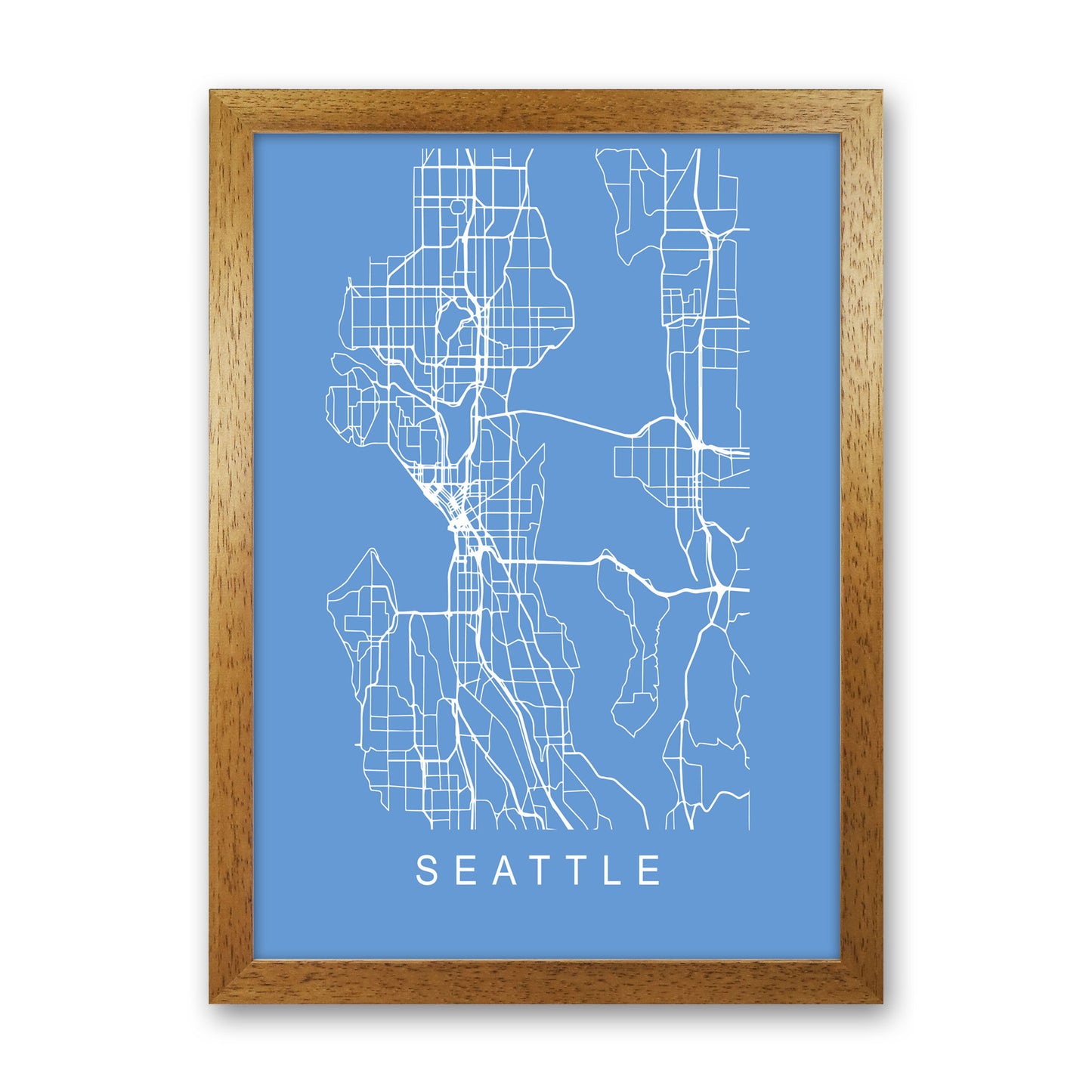 Seattle Map Blueprint Art Print by Pixy Paper Oak Grain