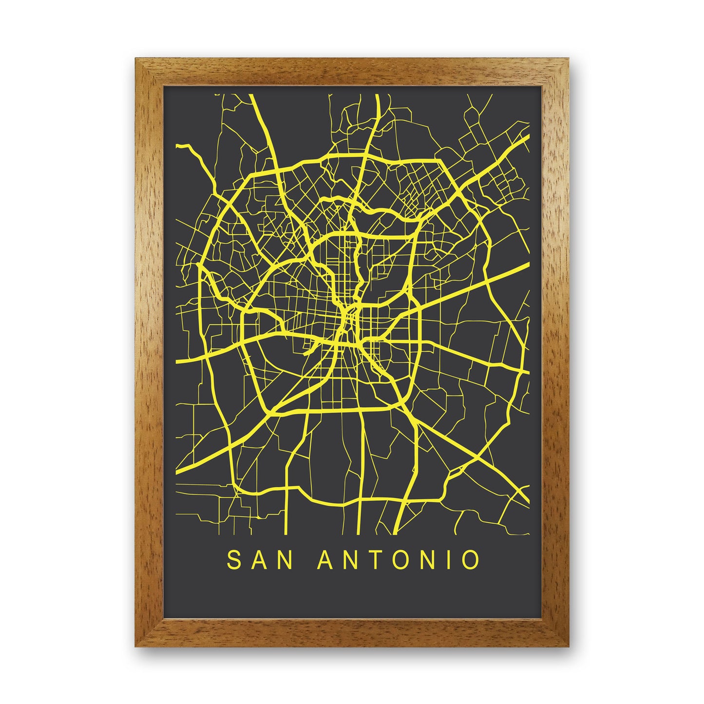 San Antonio Map Neon Art Print by Pixy Paper Oak Grain