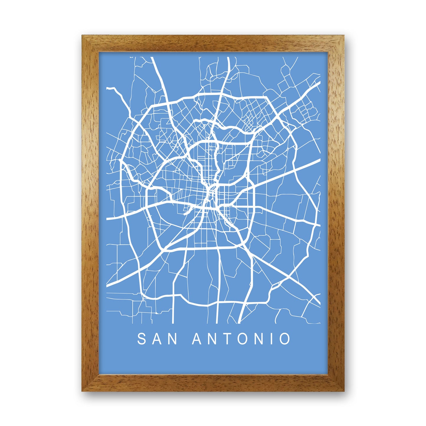 San Antonio Map Blueprint Art Print by Pixy Paper Oak Grain