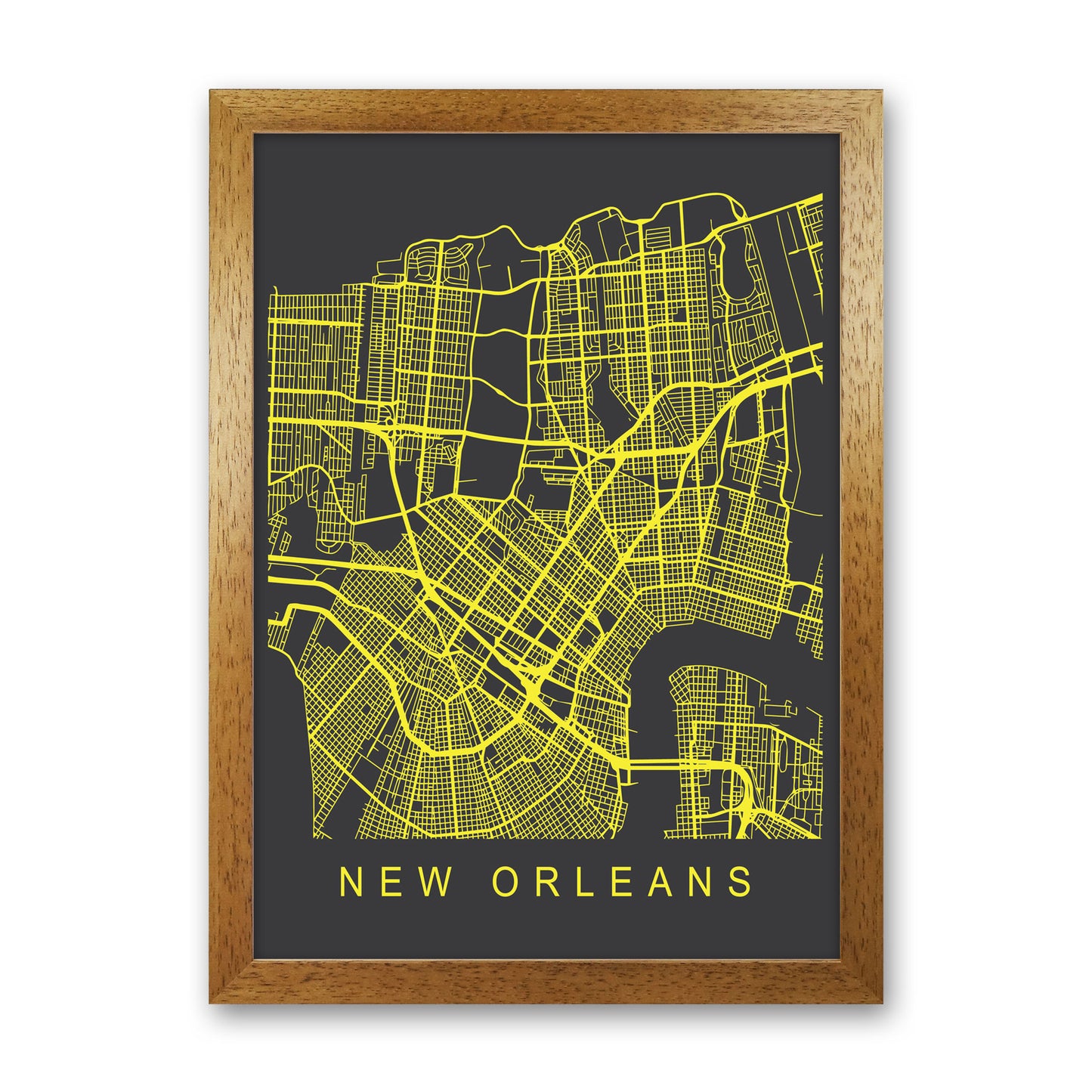 New Orleans Map Neon Art Print by Pixy Paper Oak Grain