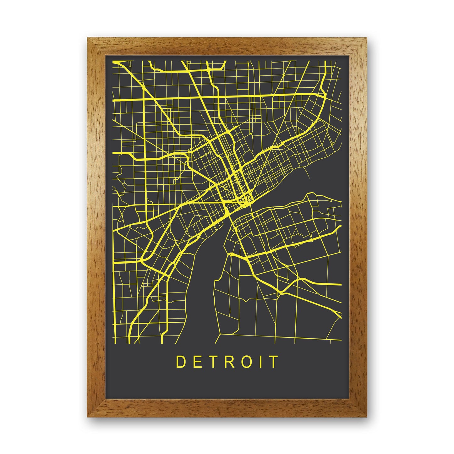 Detroit Map Neon Art Print by Pixy Paper Oak Grain