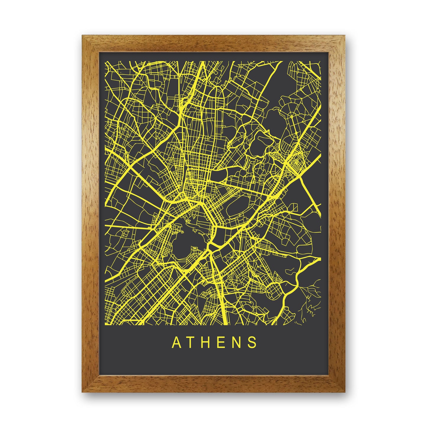 Athens Map Neon Art Print by Pixy Paper Oak Grain