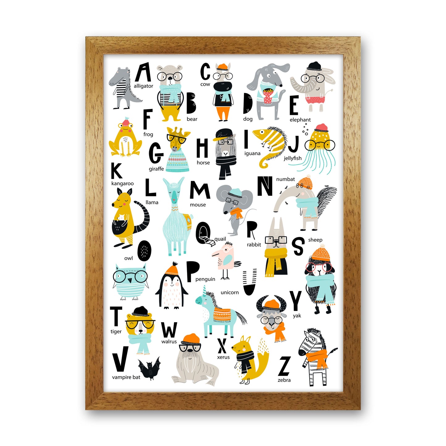ABC Animals cool Art Print by Pixy Paper Oak Grain