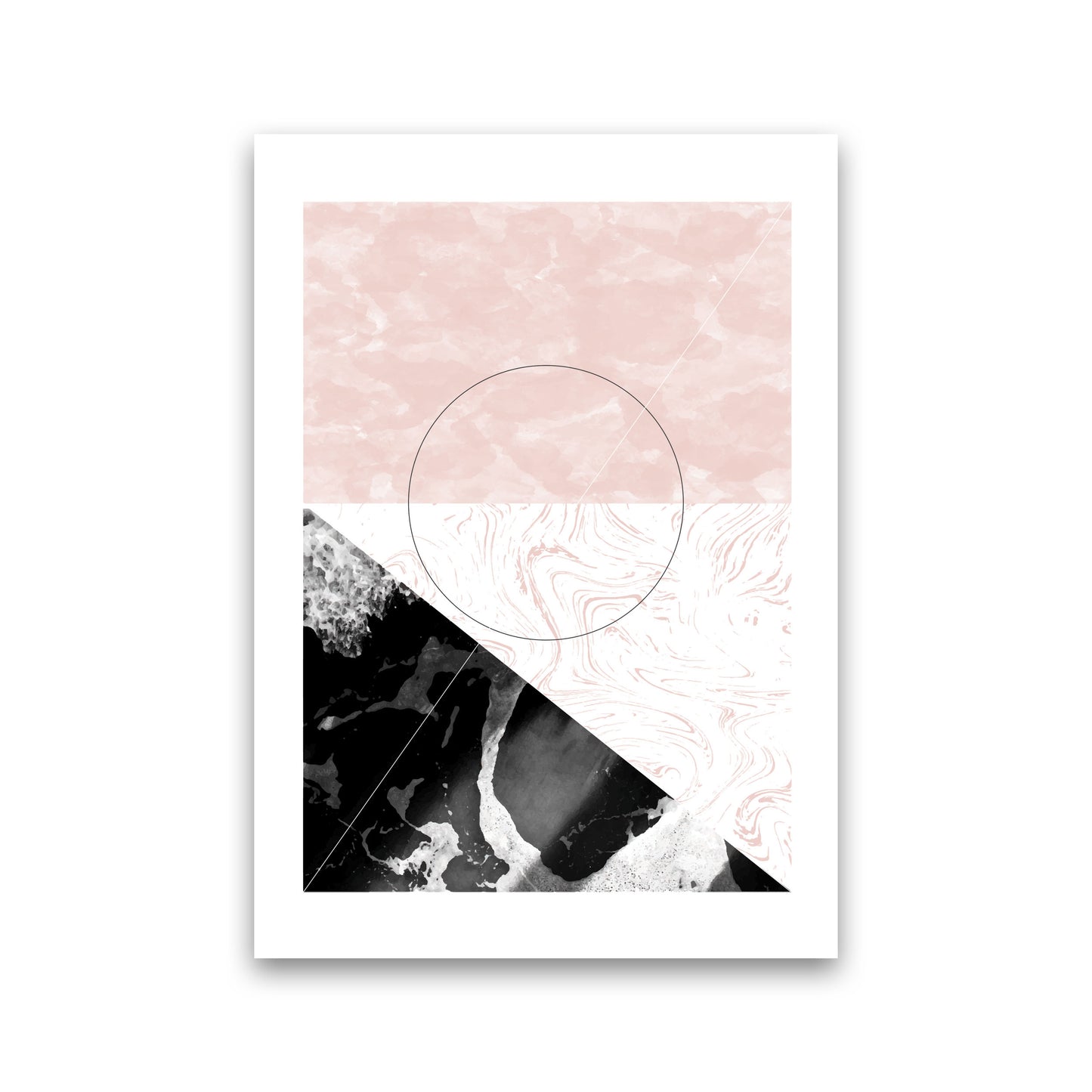 Black And Pink Marble Abstract Rectangle Shapes Modern Print Print Only