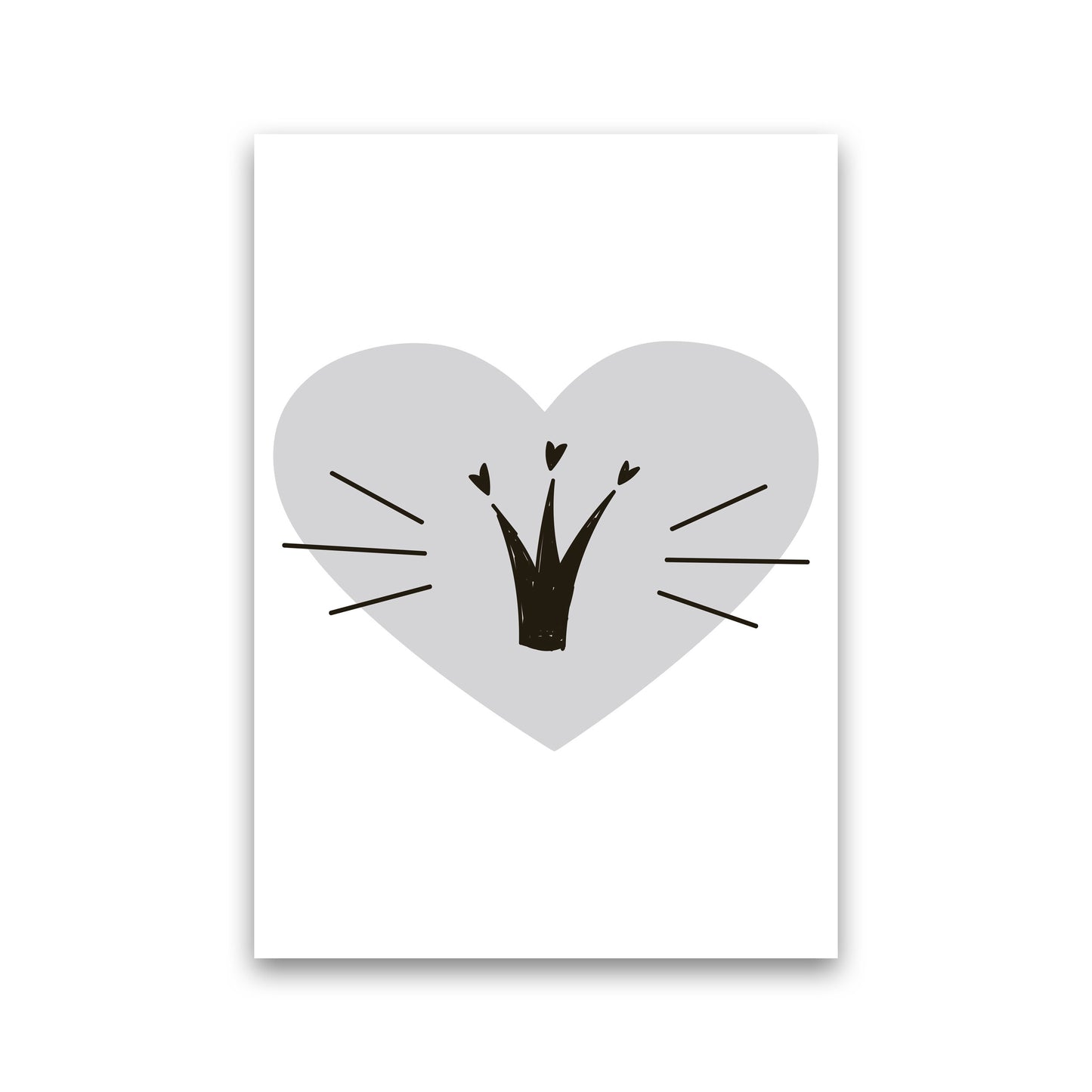 Crown With Grey Heart Framed Nursey Wall Art Print Print Only