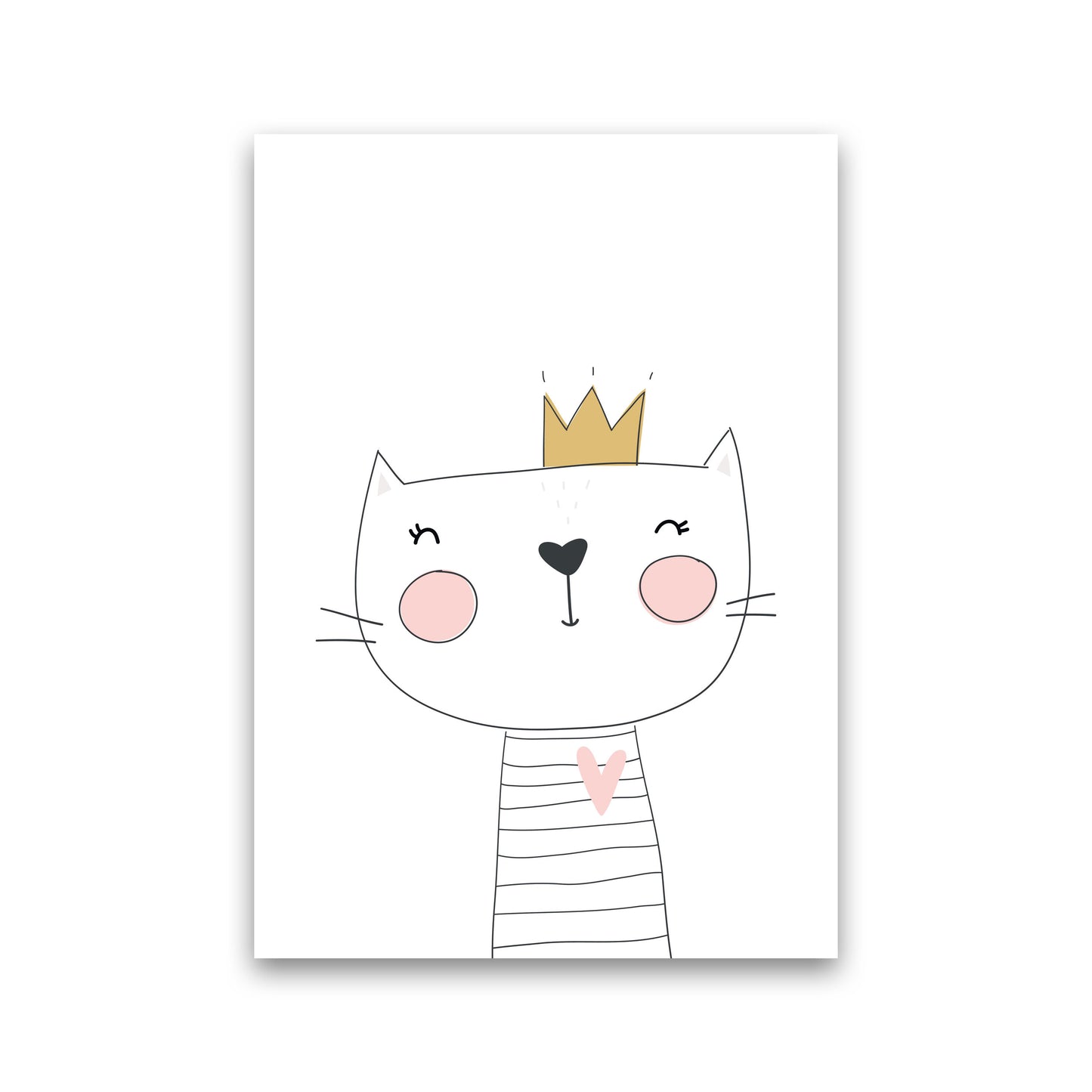 Scandi Cute Cat With Crown Framed Nursey Wall Art Print Print Only