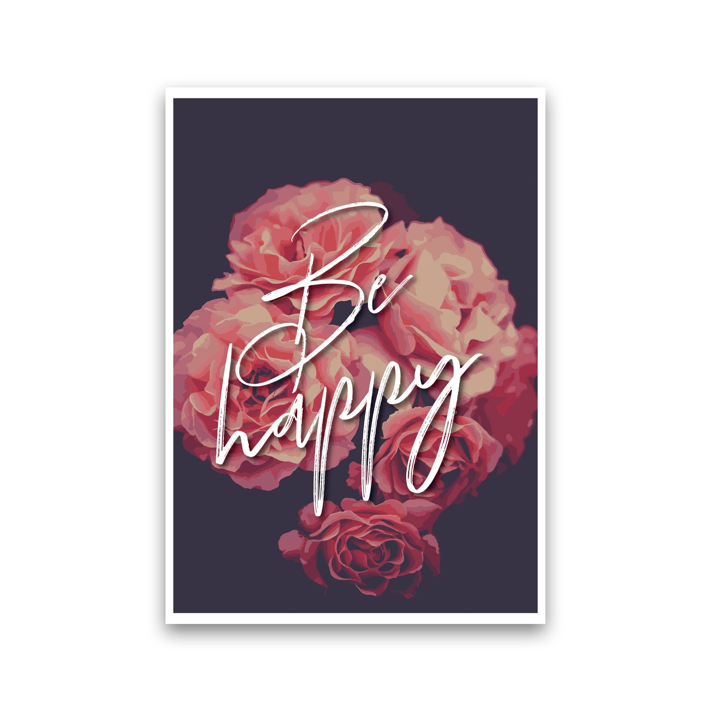 Be Happy Floral Modern Print, Framed Botanical & Nature Art Print Print Only