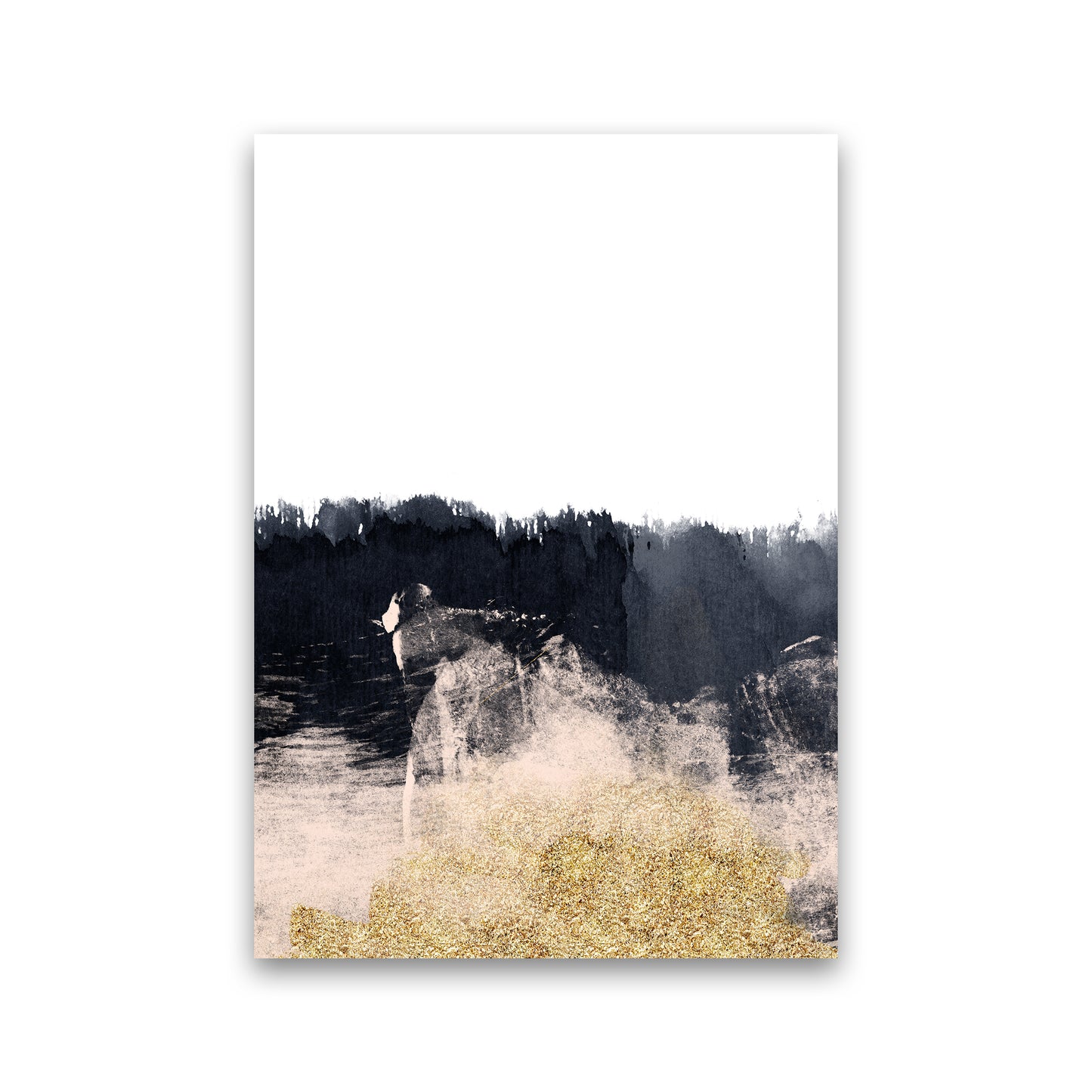 Lux Half Navy And Gold Paint Strokes Art Print by Pixy Paper Print Only