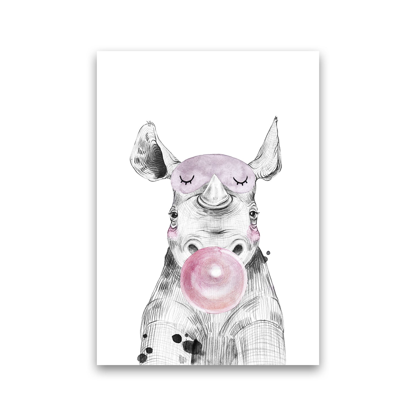 Safari Babies Rhino With Bubble Art Print by Pixy Paper Print Only