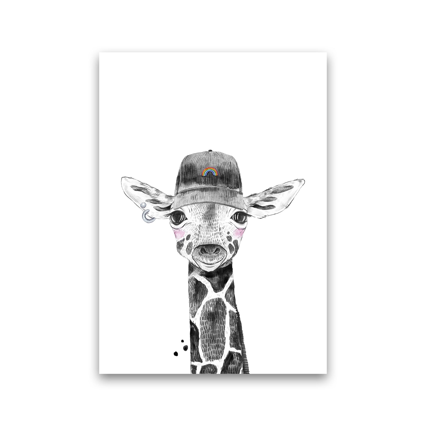 Safari Babies Giraffe With Hat Art Print by Pixy Paper Print Only