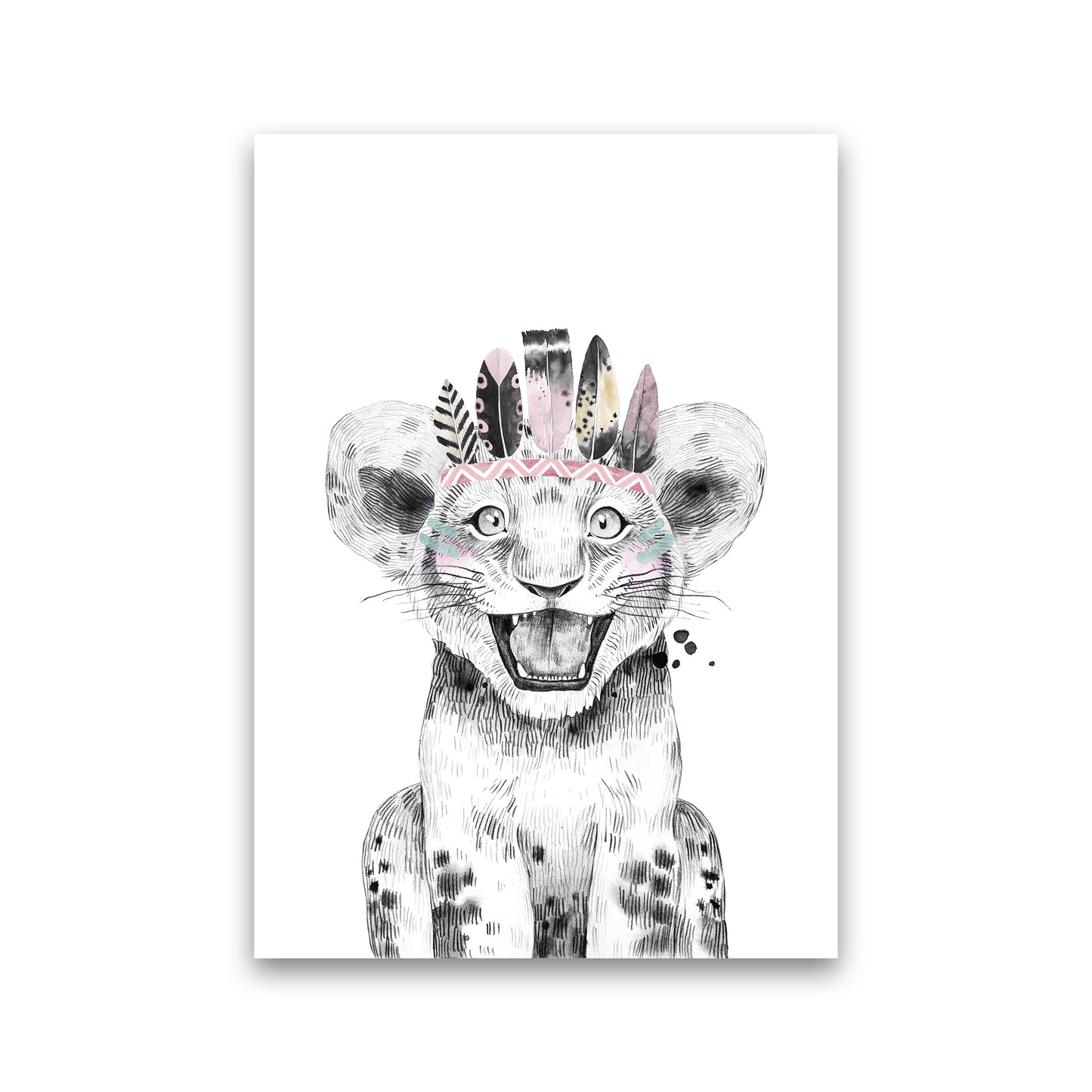 Safari Babies Tiger Feathers Art Print by Pixy Paper Print Only