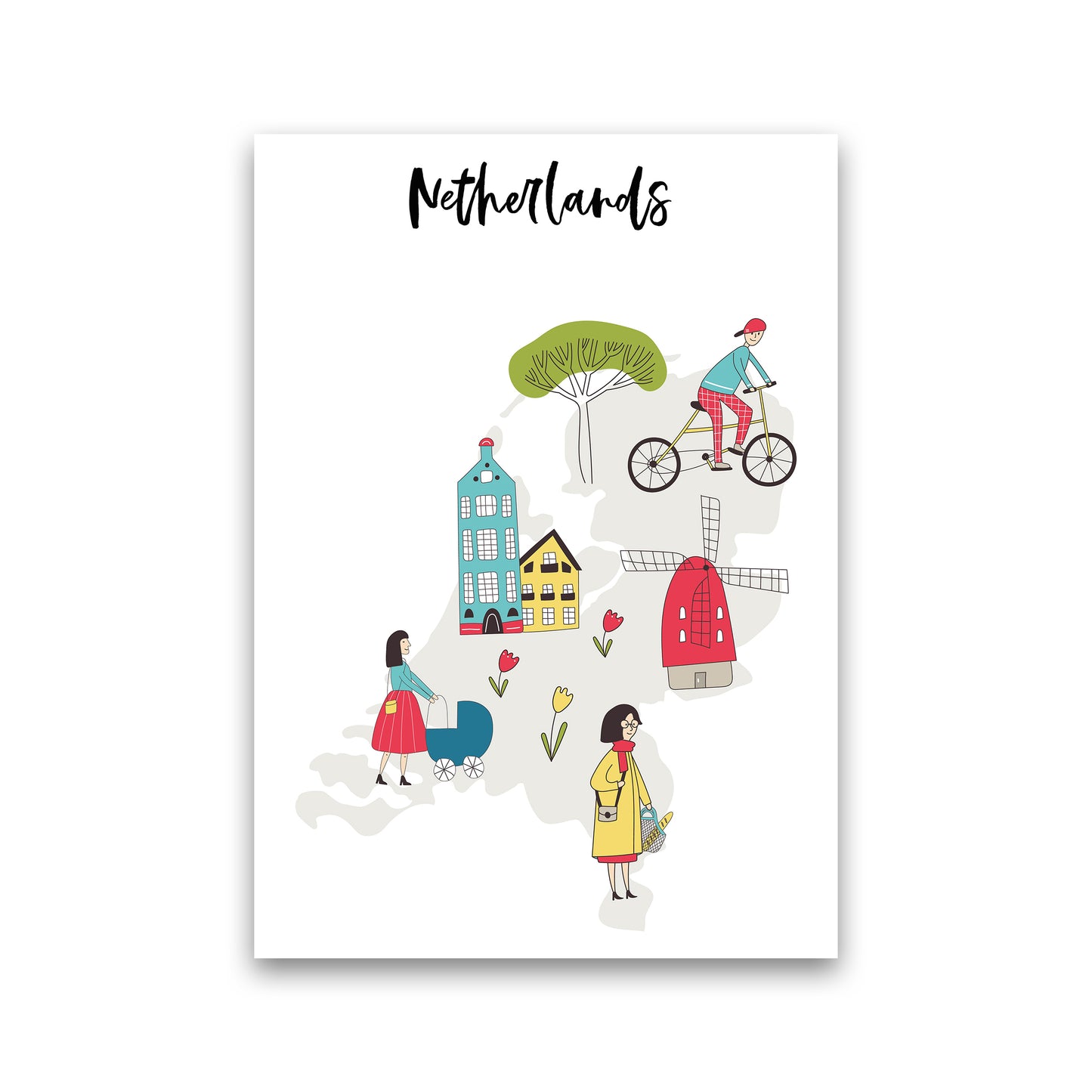 Netherlands Map Art Print by Pixy Paper Print Only