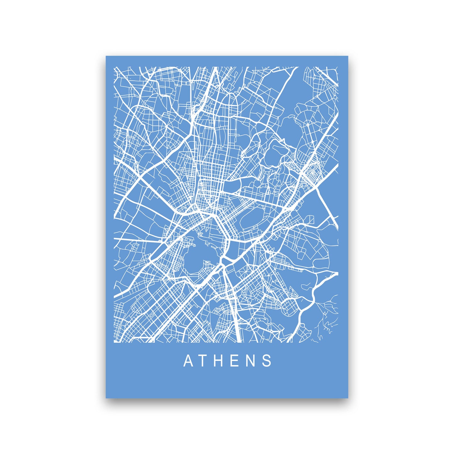Athens Map Blueprint Art Print by Pixy Paper Print Only
