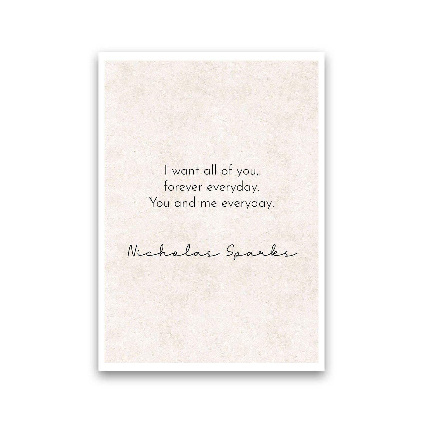 You and Me - Nicholas Sparks Art Print by Pixy Paper Print Only