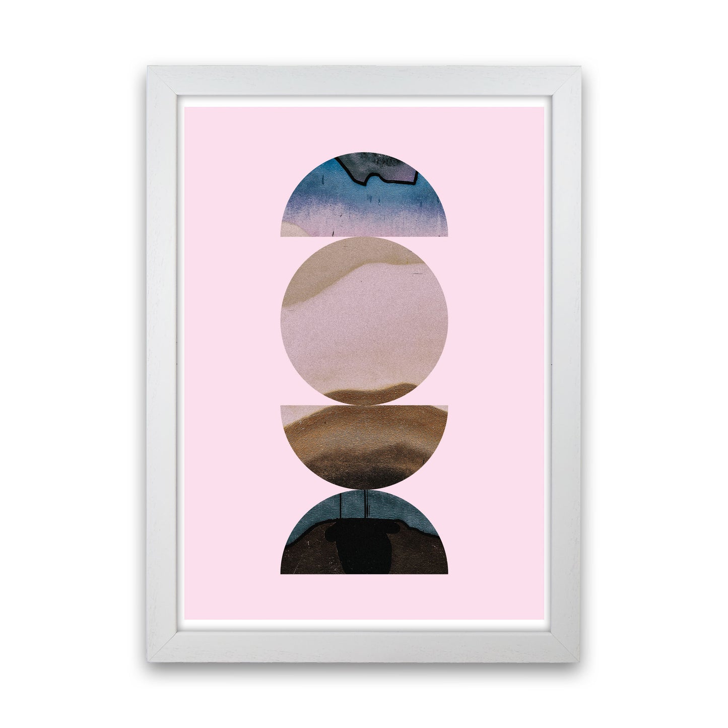Abstract Circles Pink Background Modern Print White Grain