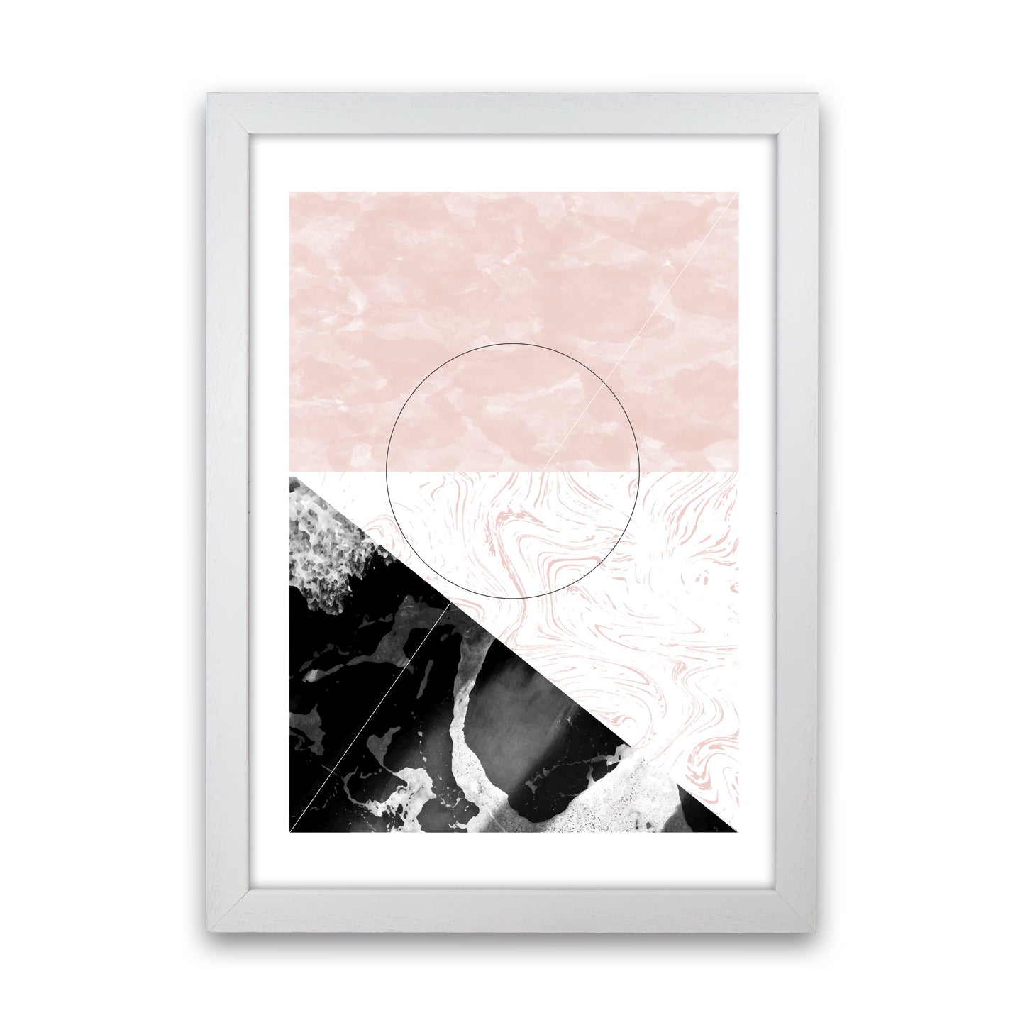 Black And Pink Marble Abstract Rectangle Shapes Modern Print White Grain