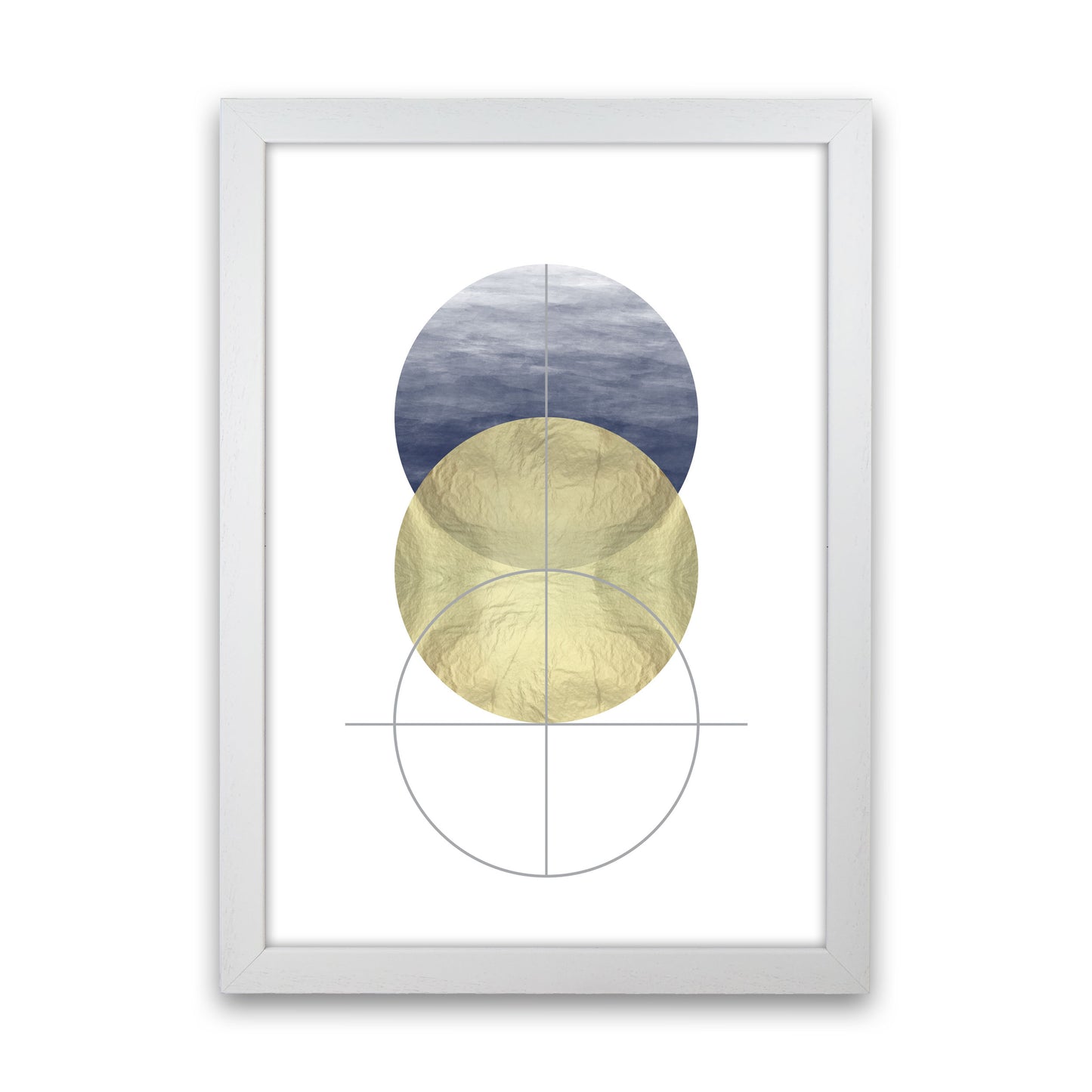 Navy And Gold Abstract Circles Modern Print White Grain