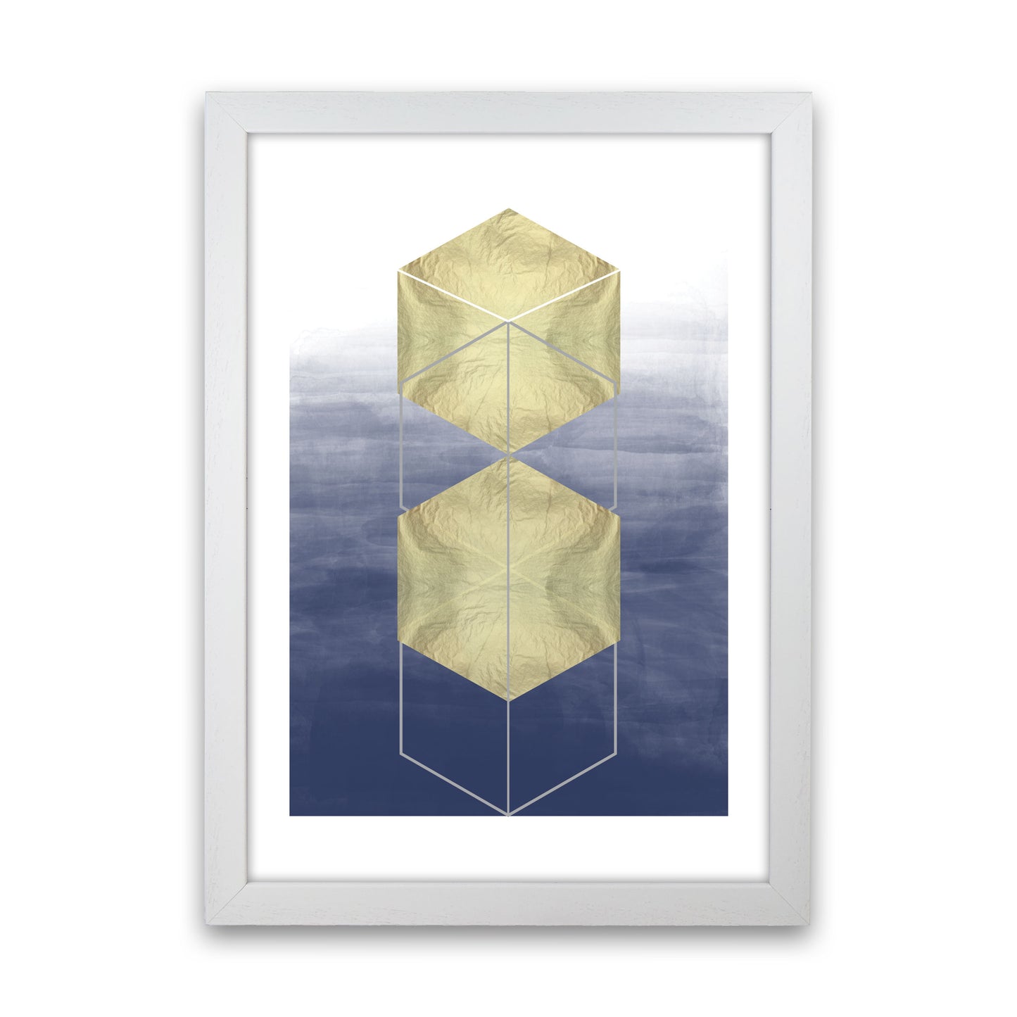 Navy And Gold Abstract Hexagons Modern Print White Grain