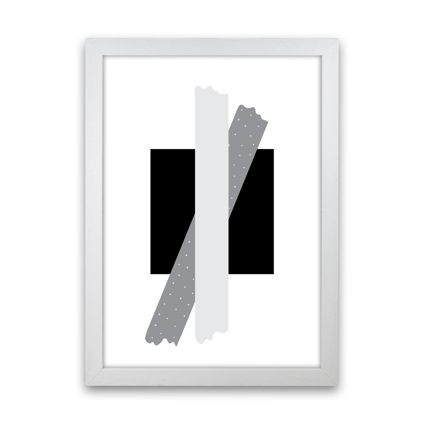 Black Square With Grey Bow Abstract Modern Print White Grain