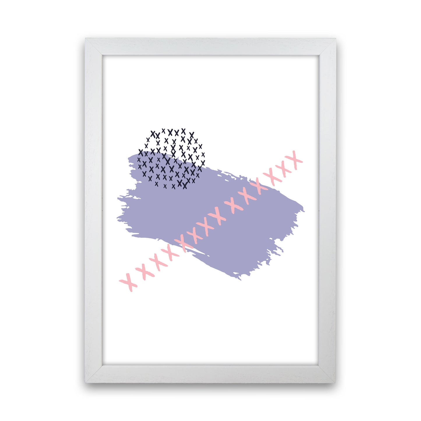 Purple X Paint Brush Abstract Modern Print White Grain