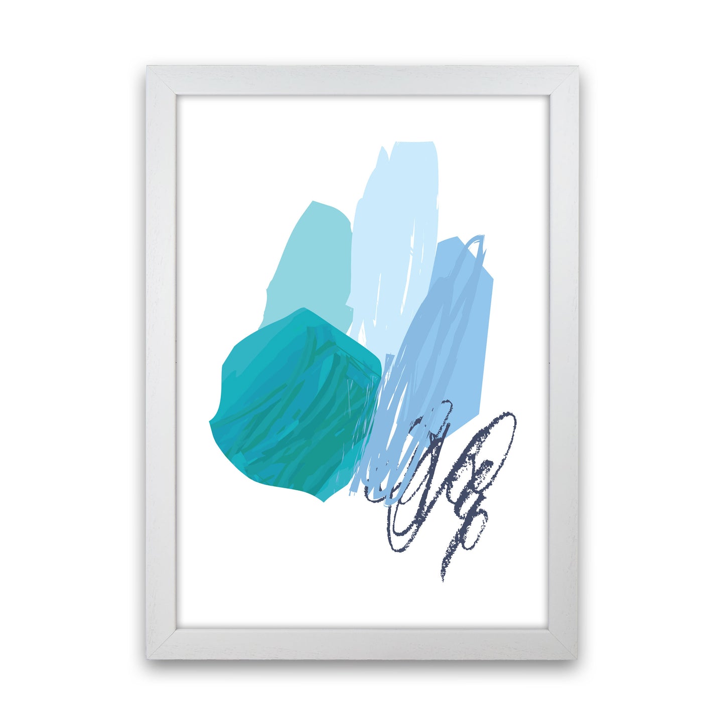 Blue Abstract Palette Drawings Modern Print White Grain