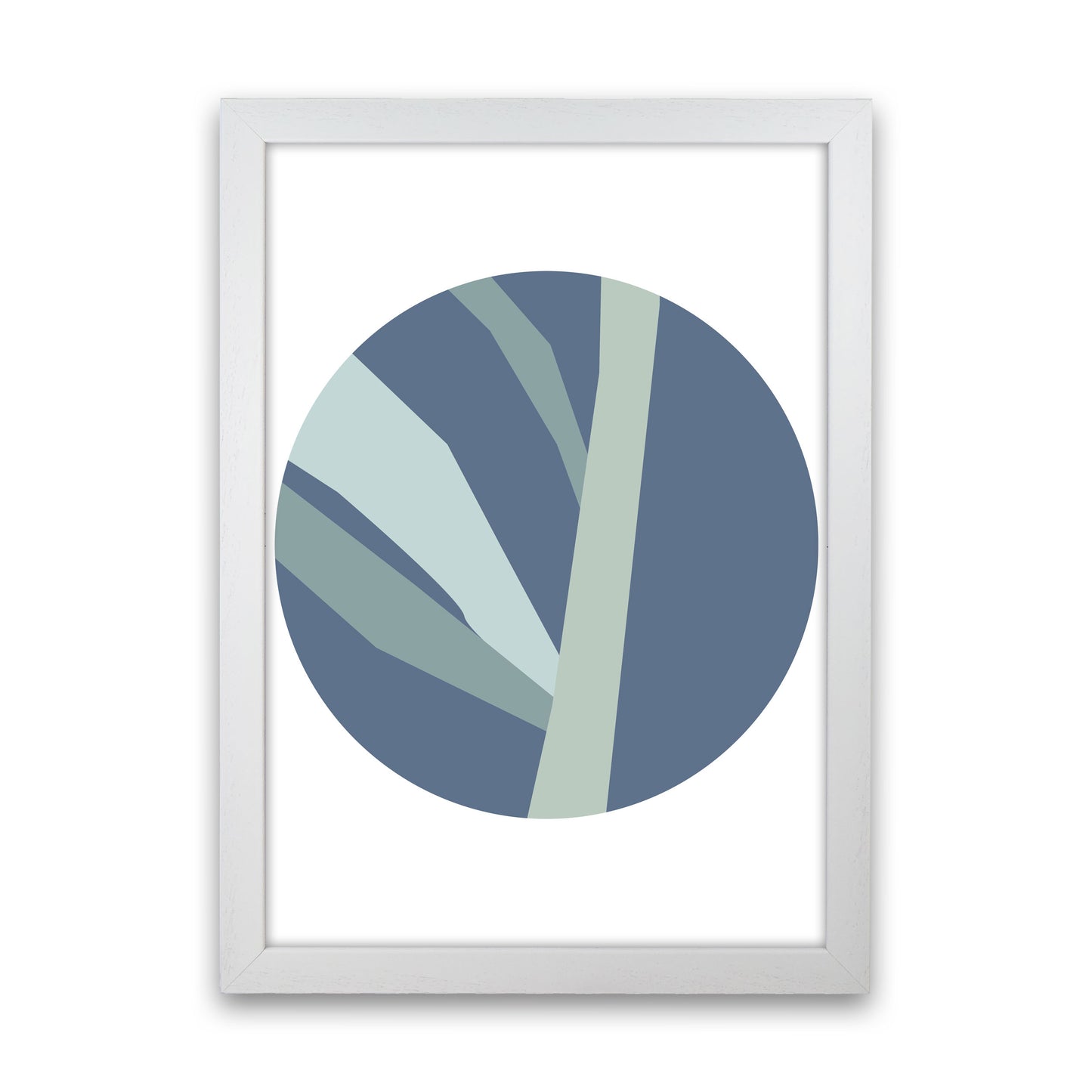 Navy Abstract Circle With Branches Modern Print White Grain