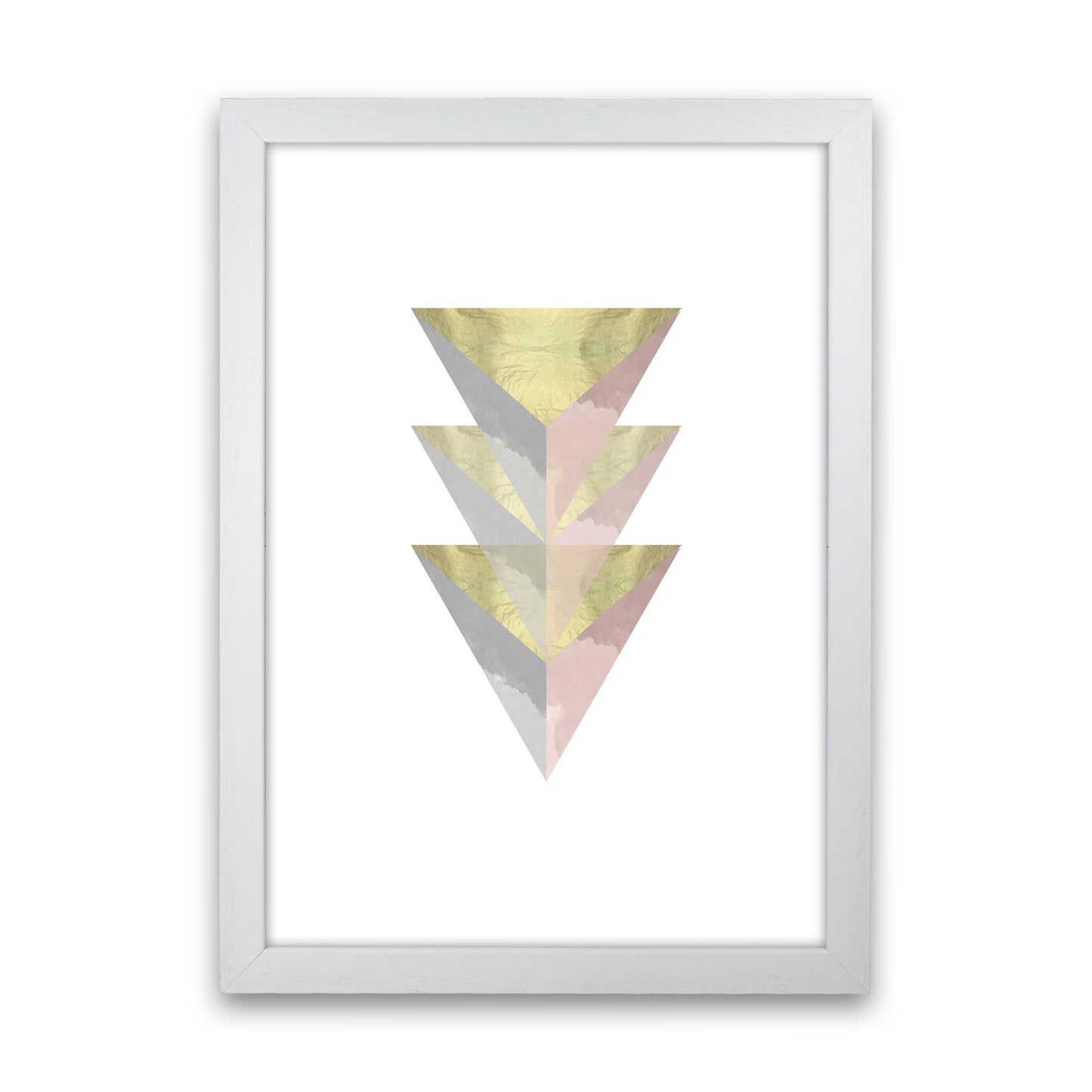 Gold, Pink And Grey Abstract Triangles Modern Print White Grain
