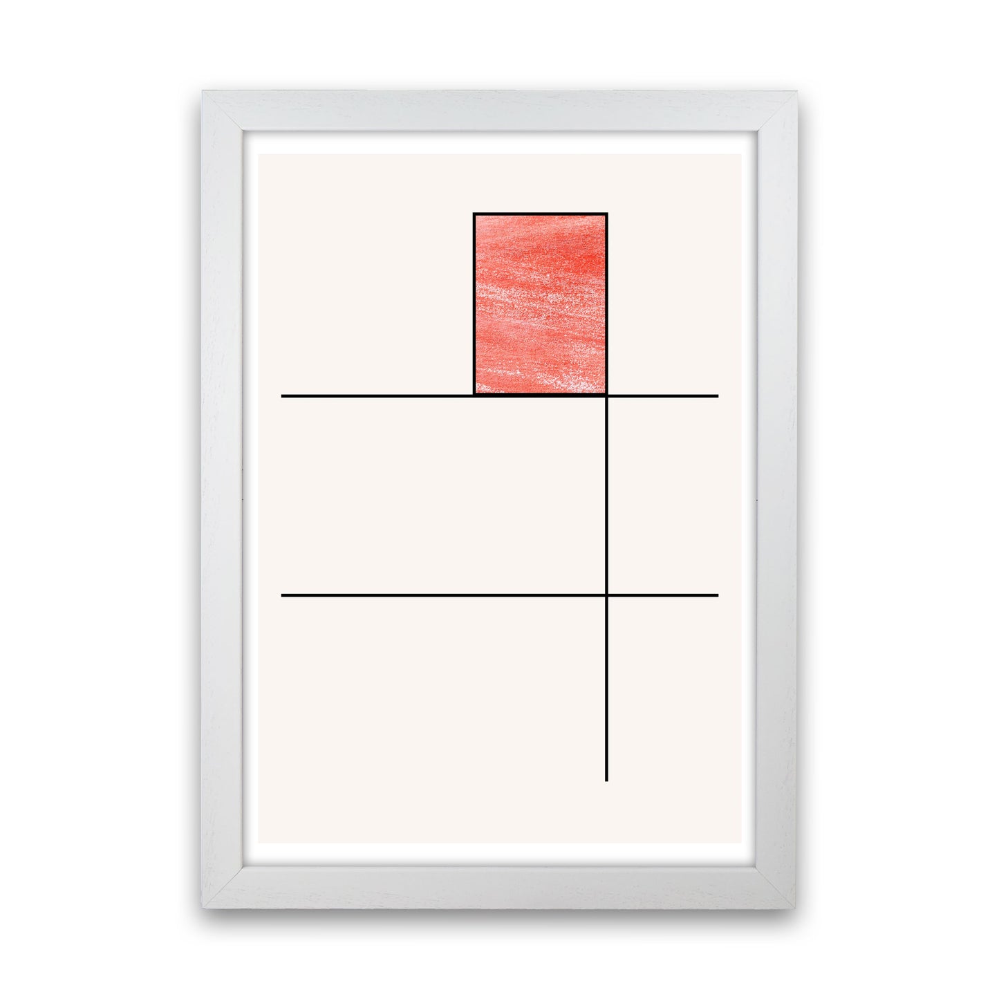 Abstract Red Crayon Geo 2 Modern Print White Grain