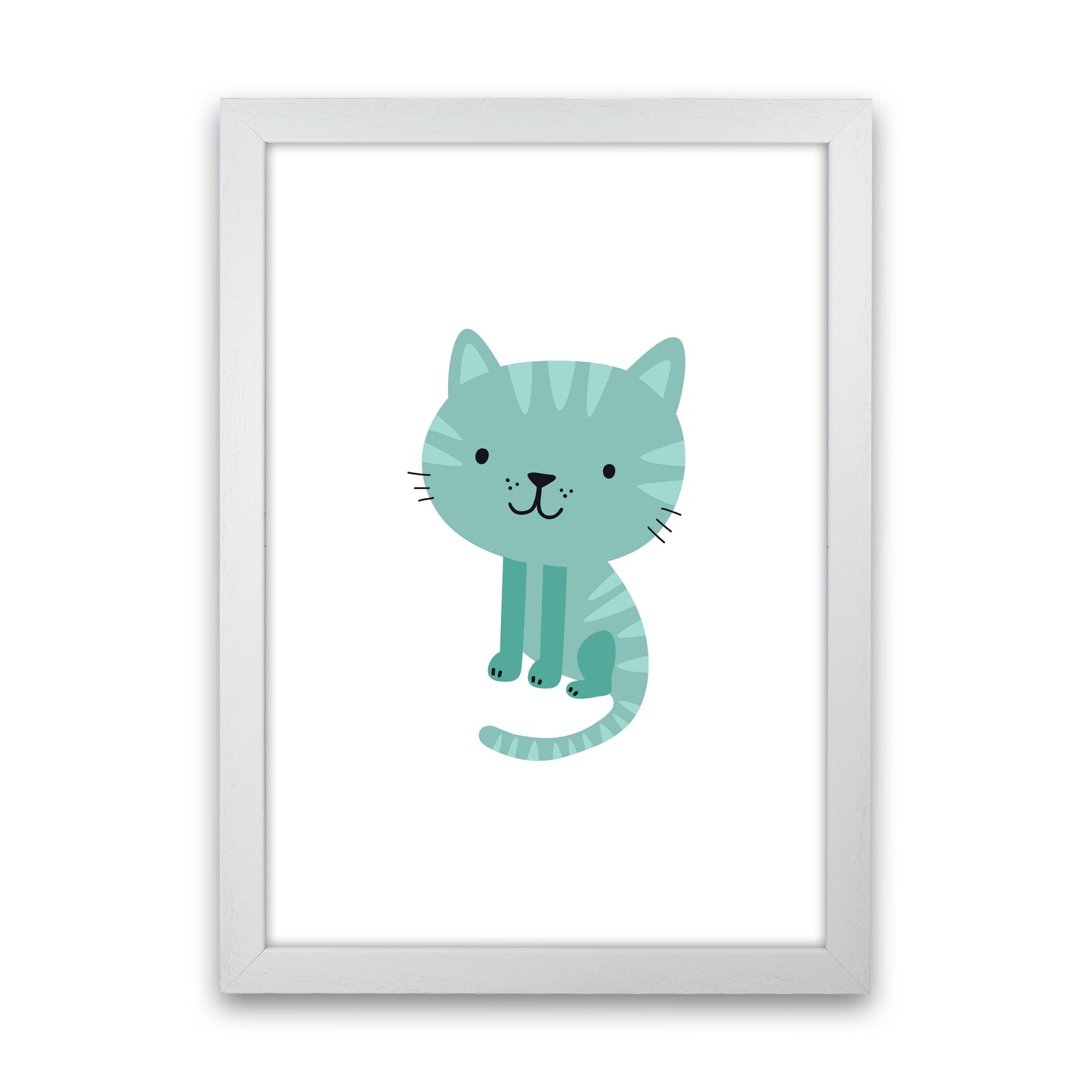 Children's Animals, Cat Modern Print White Grain