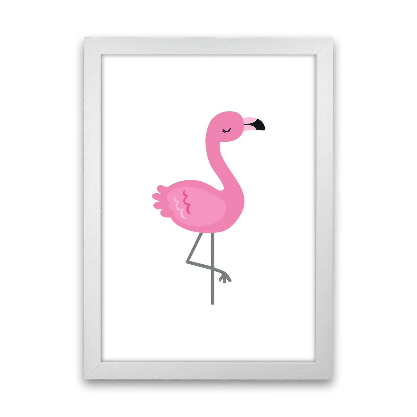 Children's Animals, Flamingo Modern Print White Grain