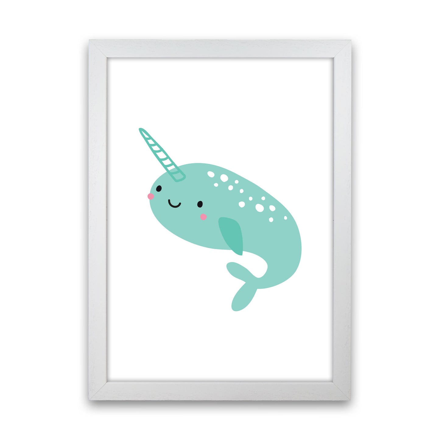 Children's Animals, Narwhal Modern Print White Grain