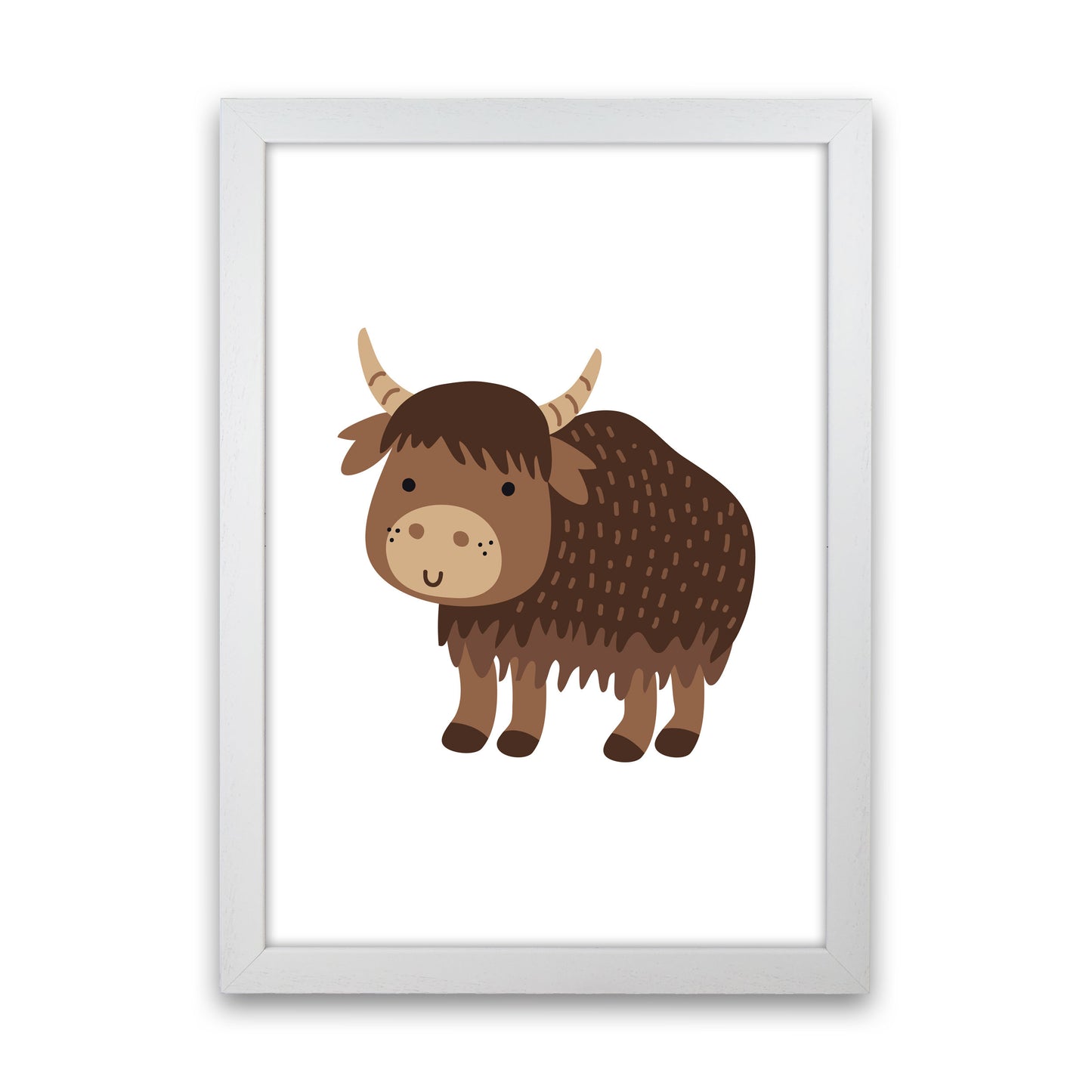 Children's Animals, Yak Modern Print White Grain