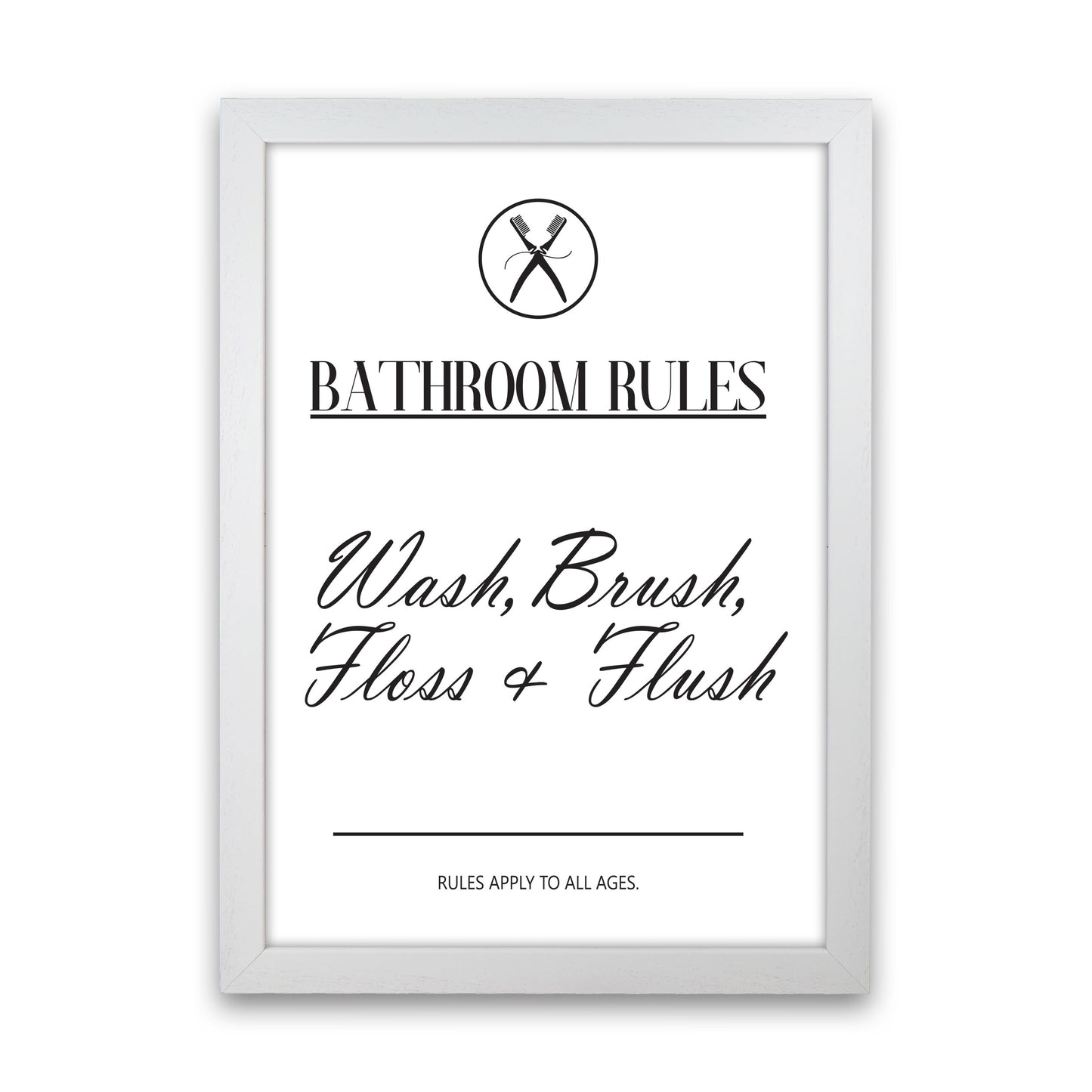 Bathroom Rules Modern Print, Framed Bathroom Wall Art White Grain