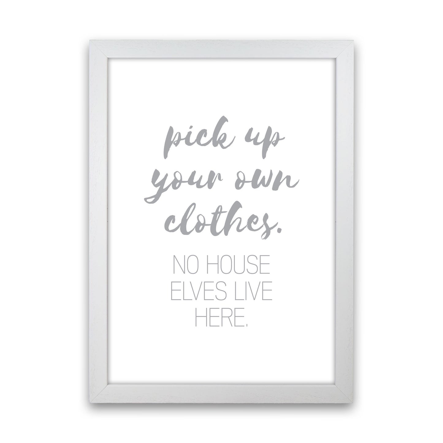House Elves Grey, Bathroom Framed Typography Wall Art Print White Grain