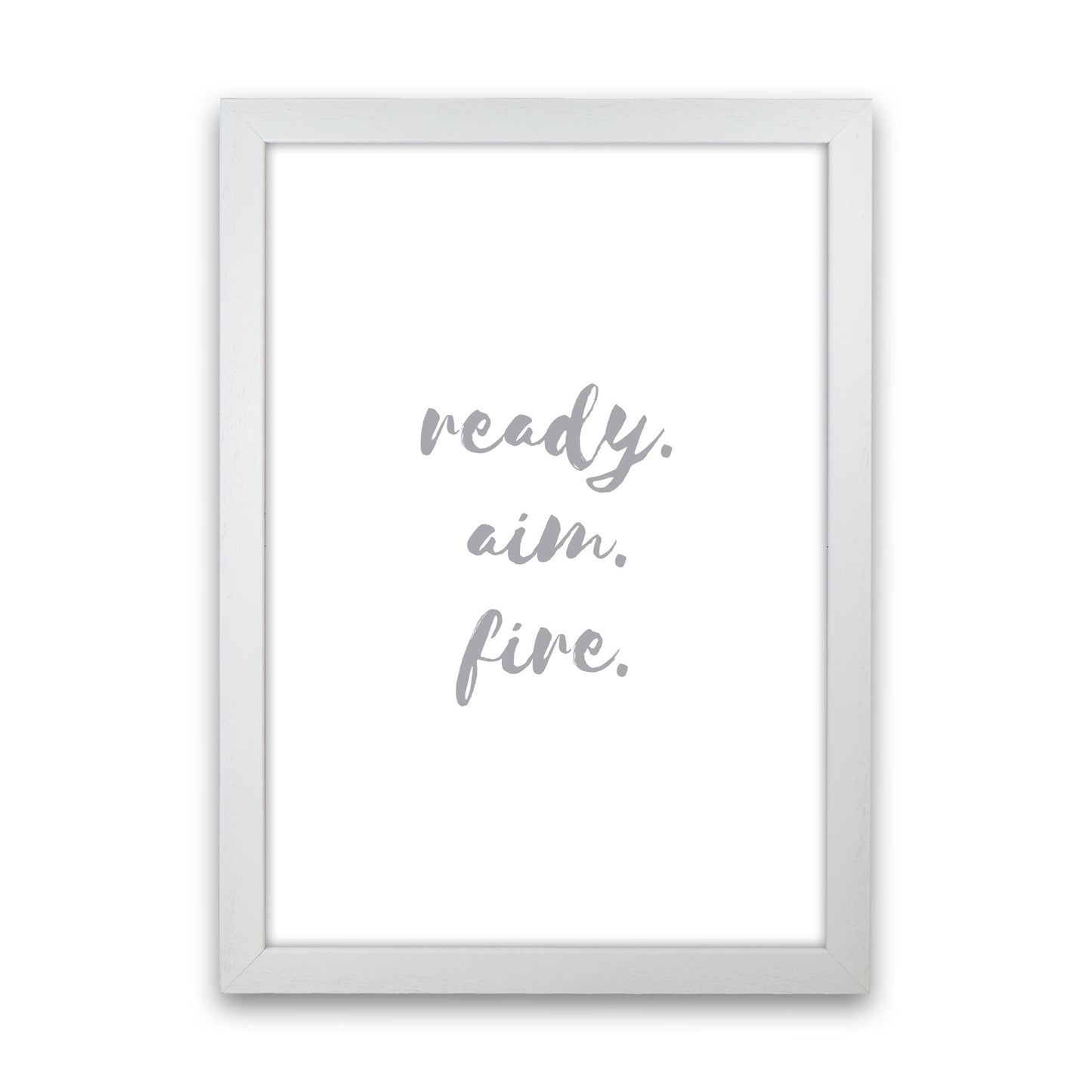 Ready Aim Fire Grey, Bathroom Modern Print, Framed Bathroom Wall Art White Grain
