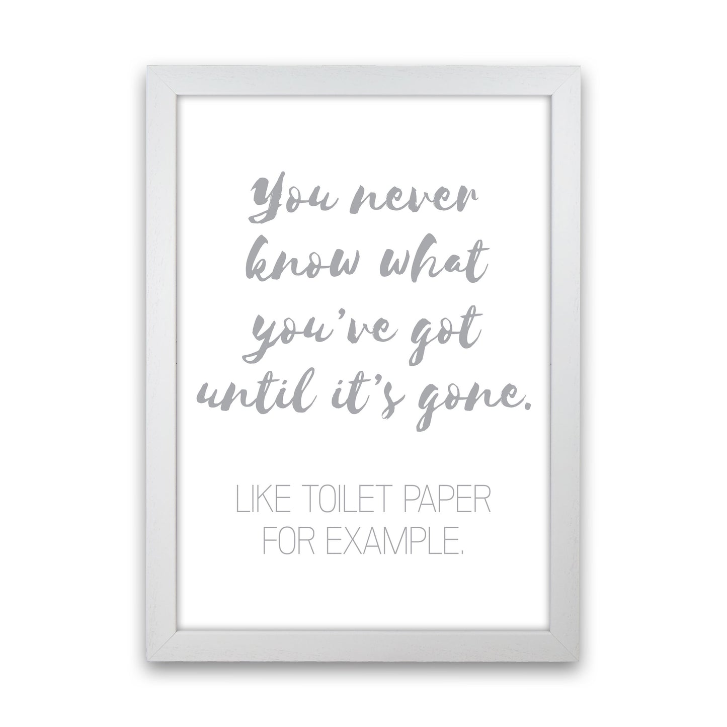Toilet Roll Grey, Bathroom Modern Print, Framed Bathroom Wall Art White Grain