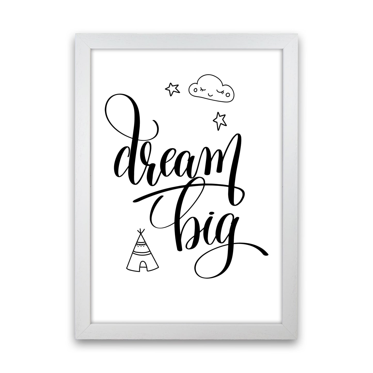 Dream Big Black Framed Nursey Wall Art Print White Grain