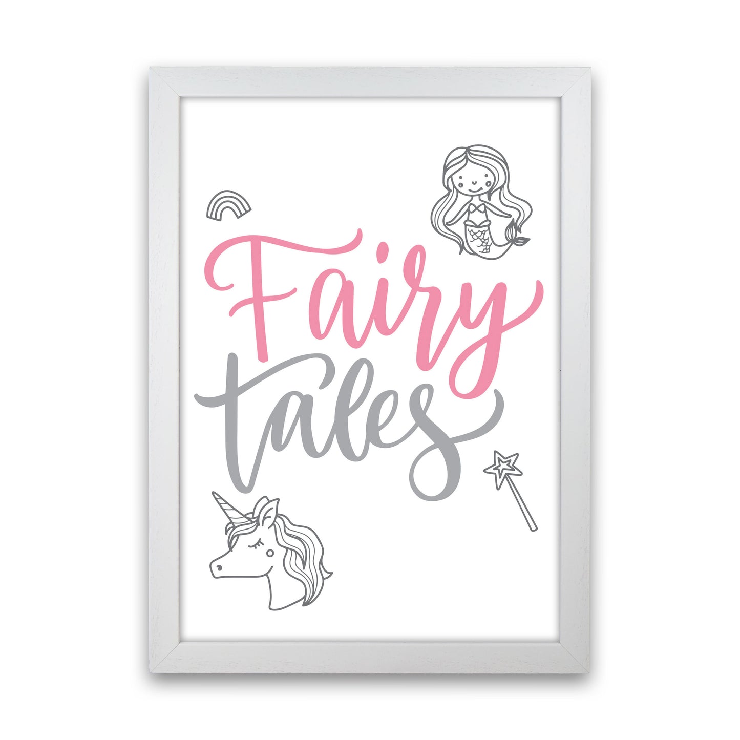 Fairy Tales Pink And Grey Framed Nursey Wall Art Print White Grain