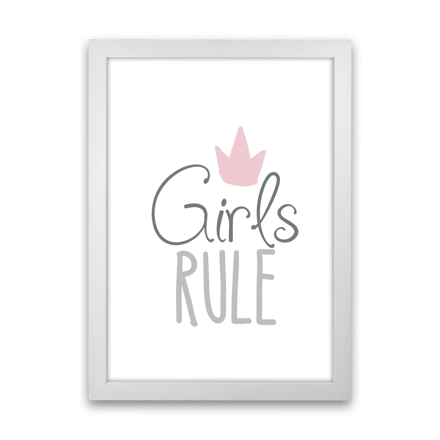 Girls Rule Framed Nursey Wall Art Print White Grain