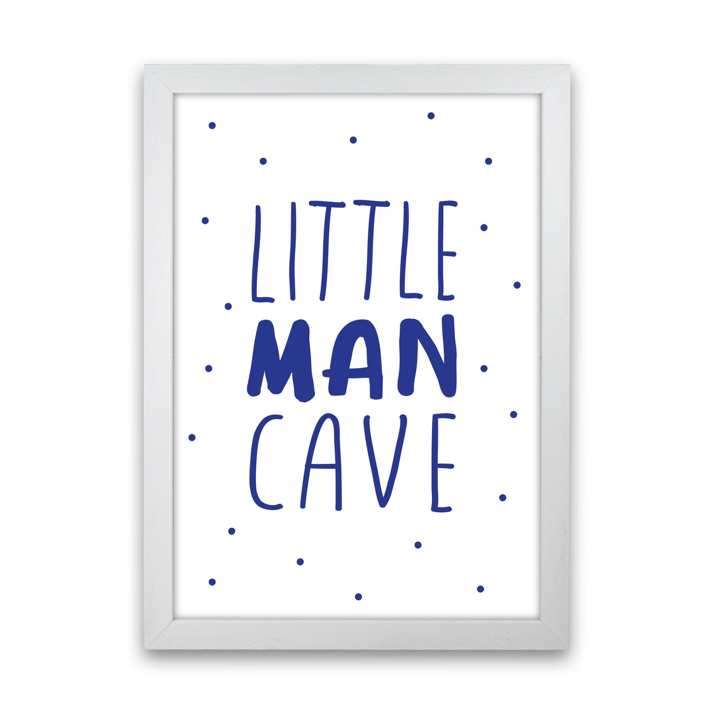 Little Man Cave Navy Dots Framed Nursey Wall Art Print White Grain