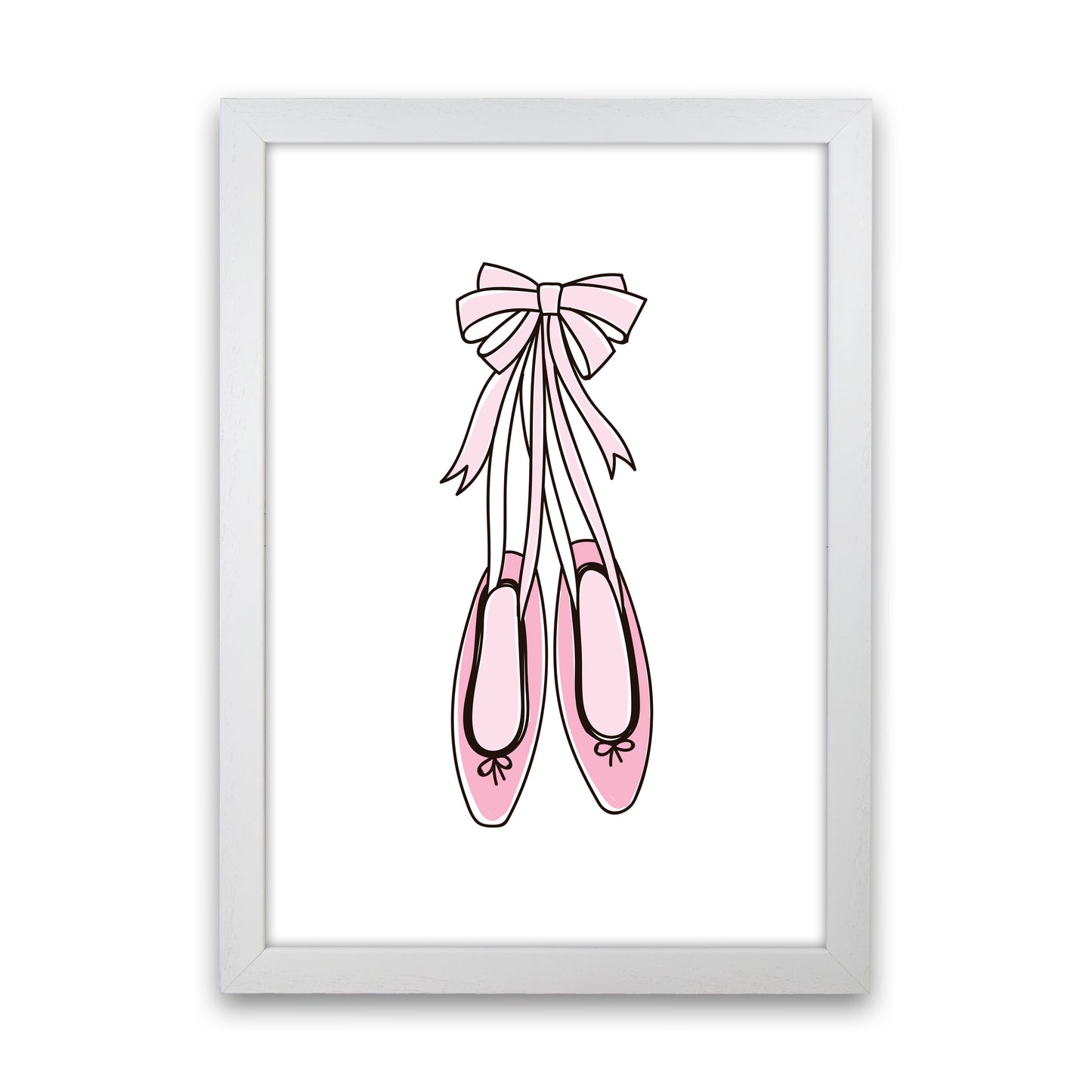 Ballerina Shoes Framed Nursey Wall Art Print White Grain